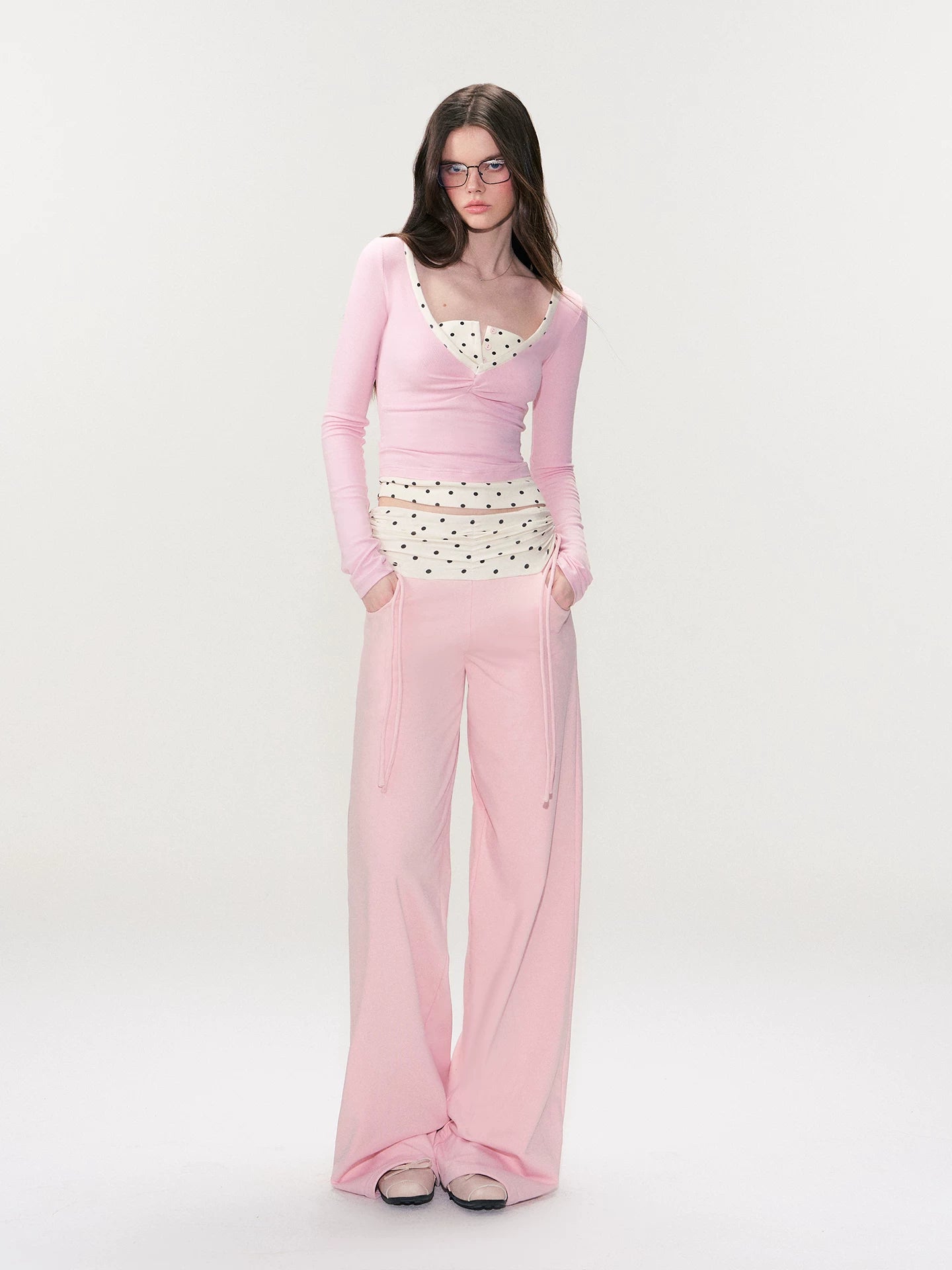 Pink Contrast Polka Pants