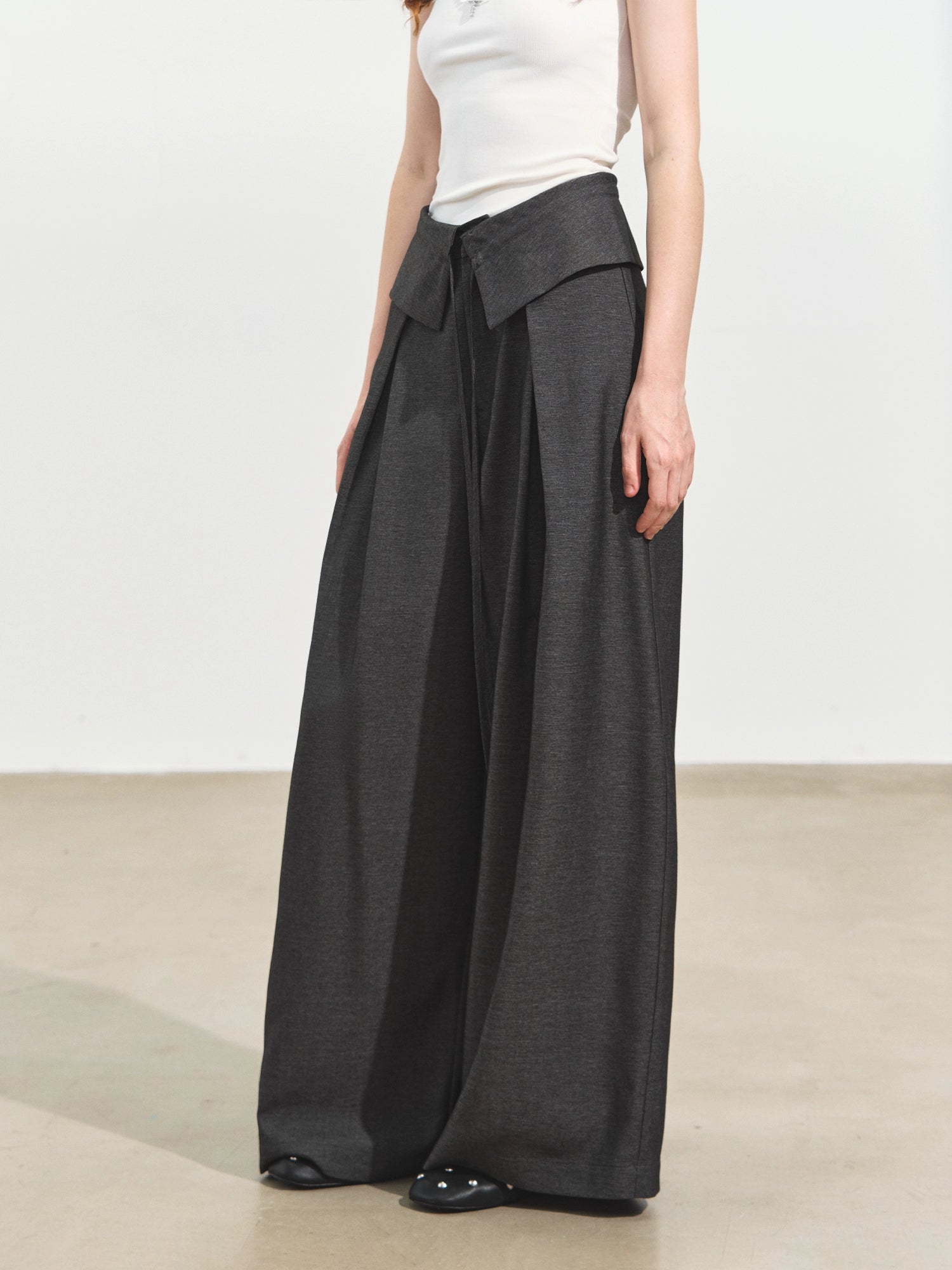 Gray Draped Flip-Waist Trousers