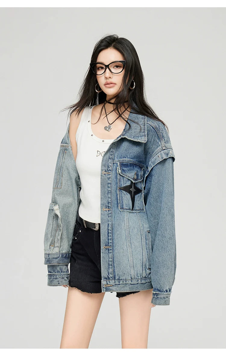 Washed Turn-down Collar Denim Jacket