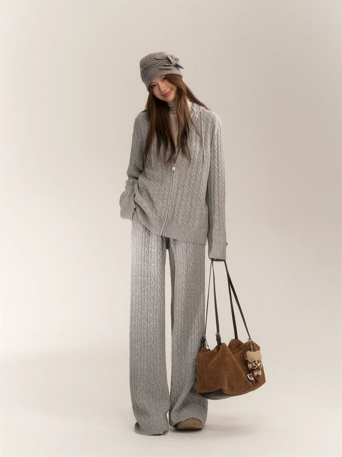 Wool Blend Hooded Knit Cardigan