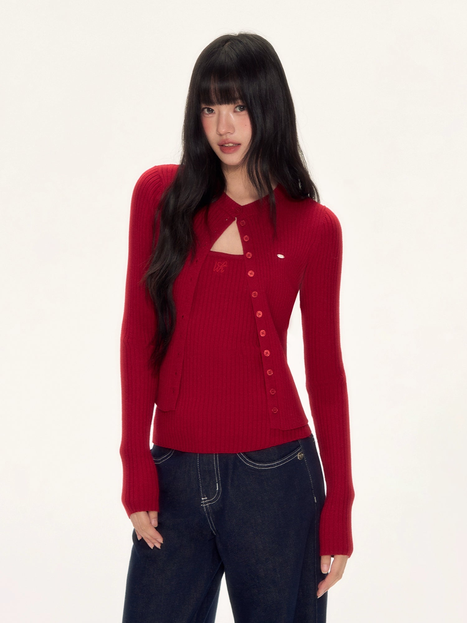 Red Knit Cardigan & Vest Set