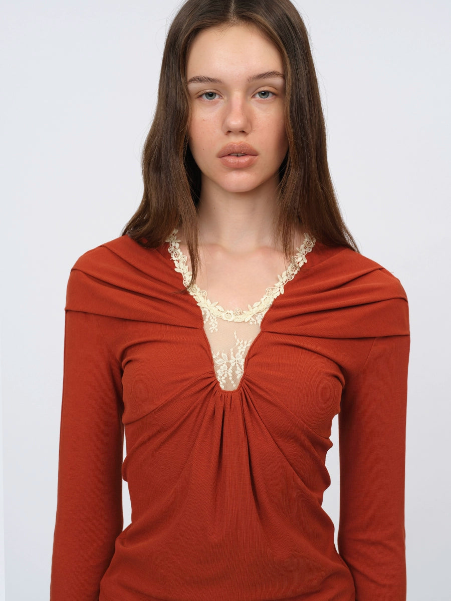 Orange Ruffled Lace Blouse