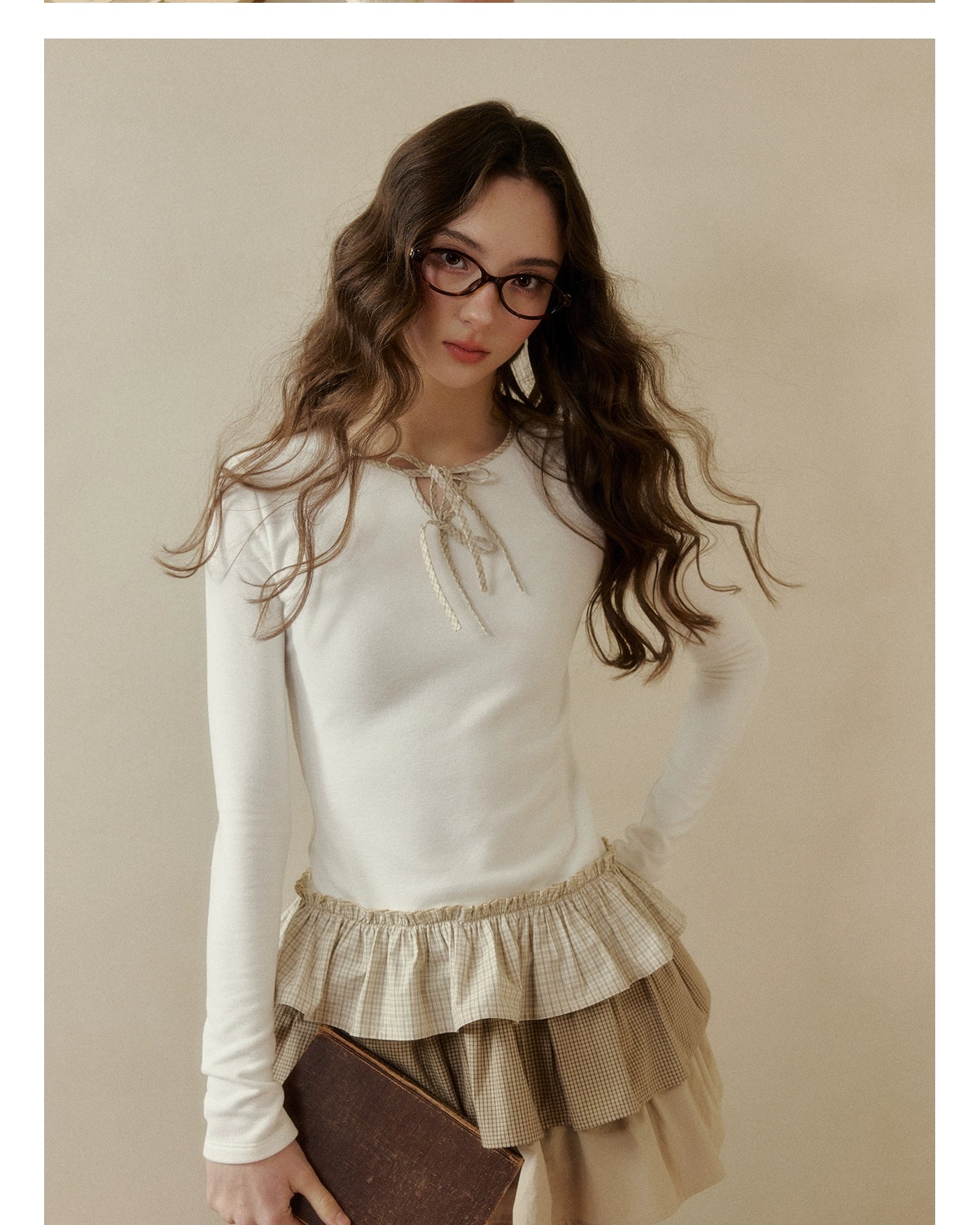 Brown & White Knit Plaid Tiered Dress