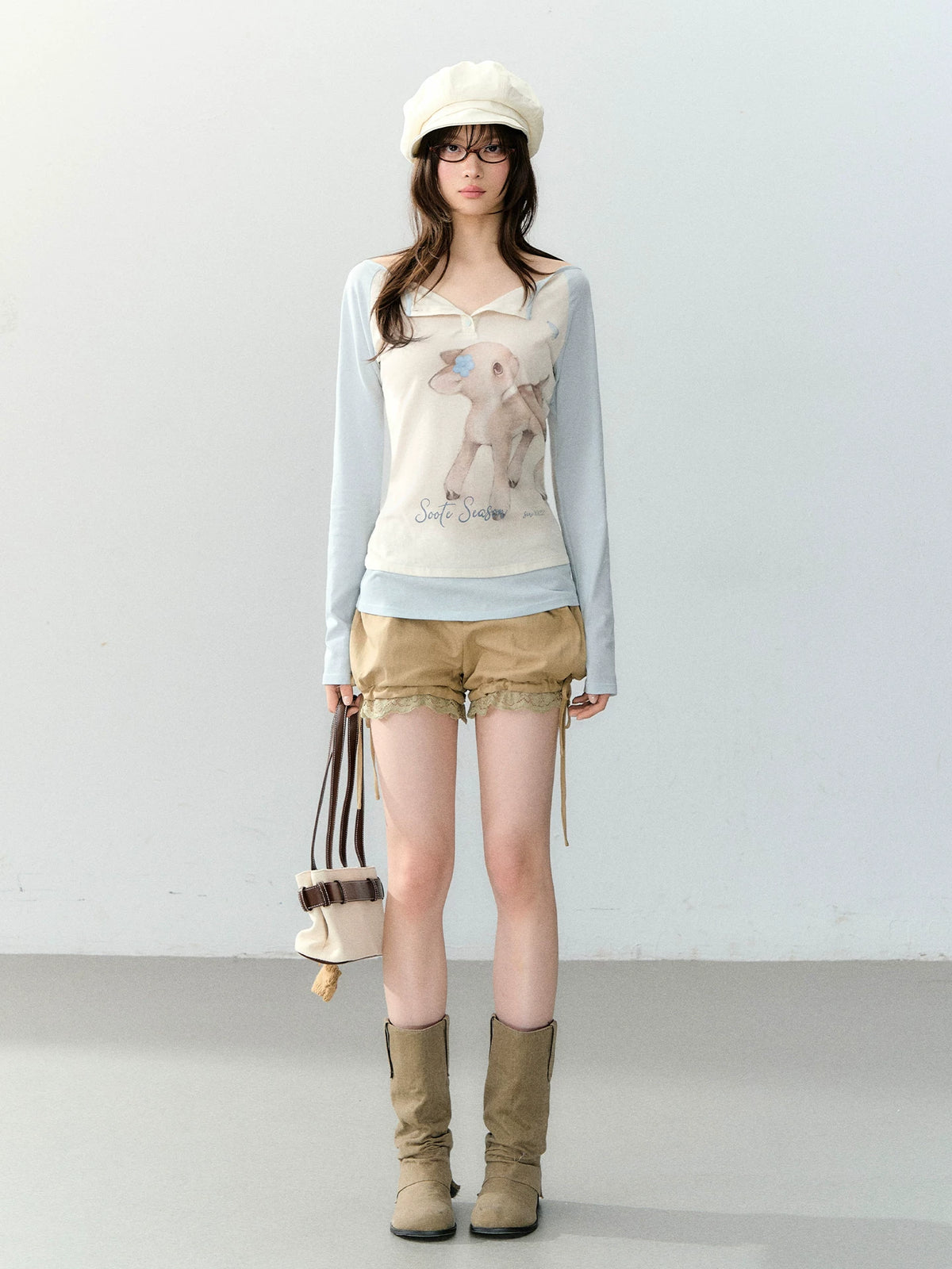 Khaki Lace Trim Balloon Shorts