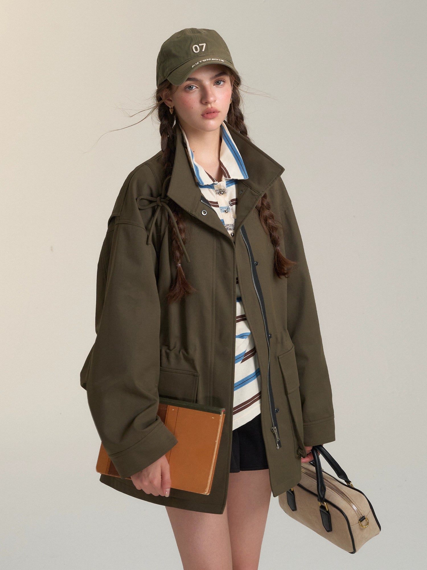 Drawstring Bow Utility Jacket