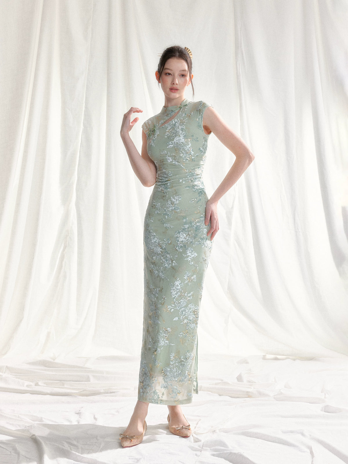 Stretch Velvet Jacquard Qipao