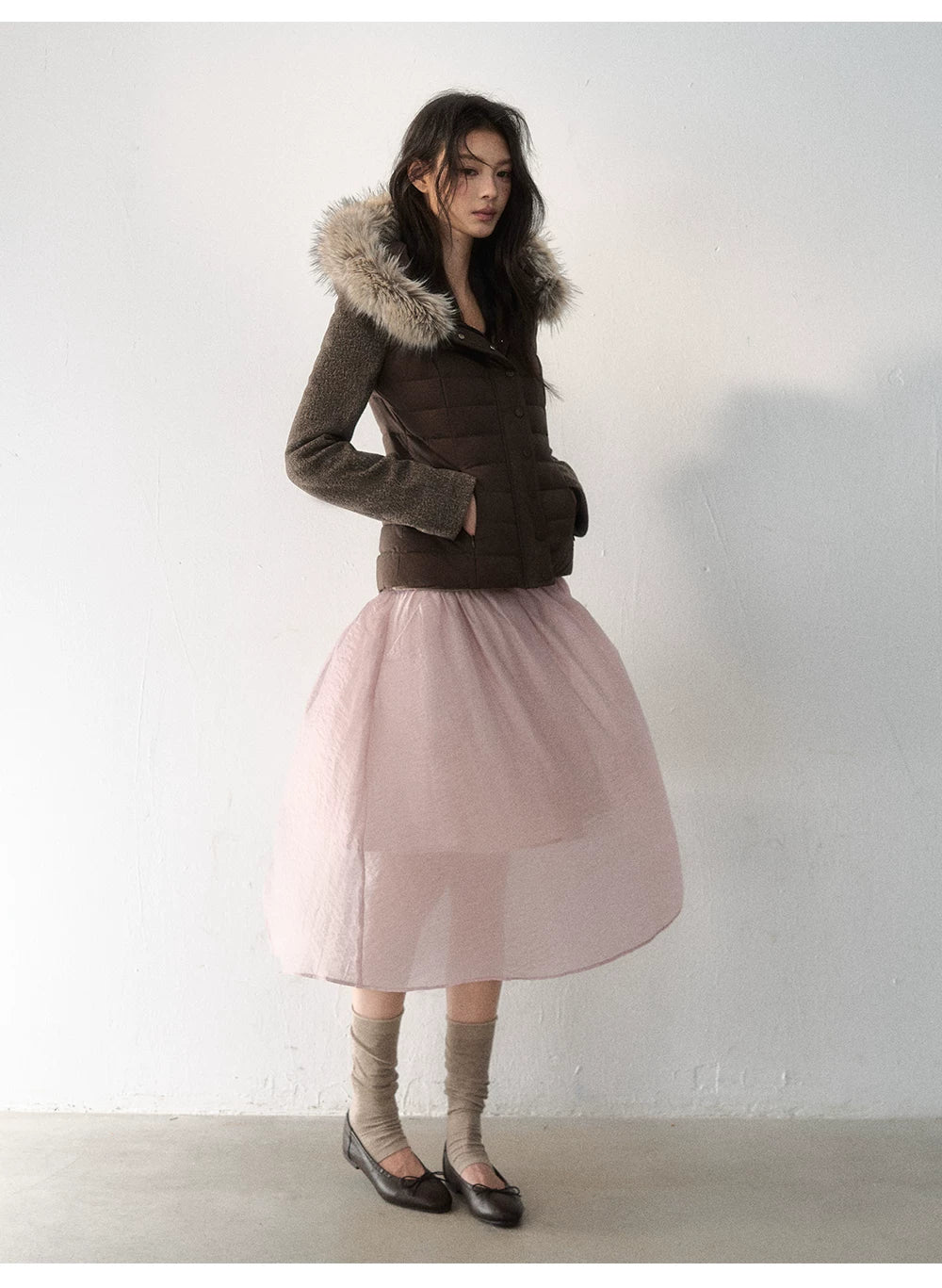 Fur-Trimmed Hooded Panelled Down Jacket
