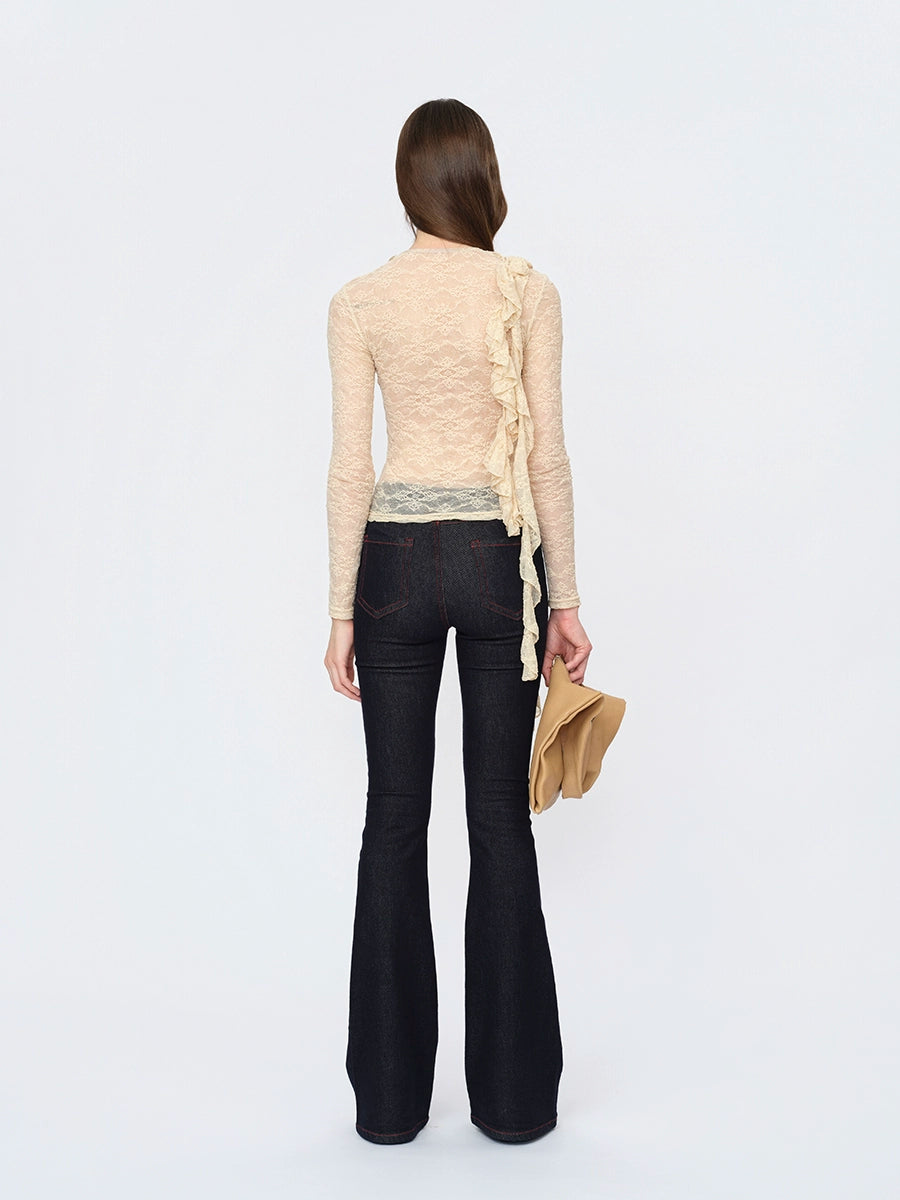 Beige Lace Trim Blouse