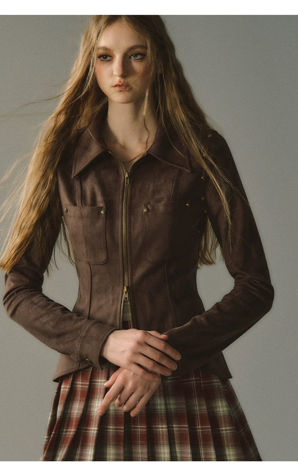 Coffee Metal Zipper Shirt