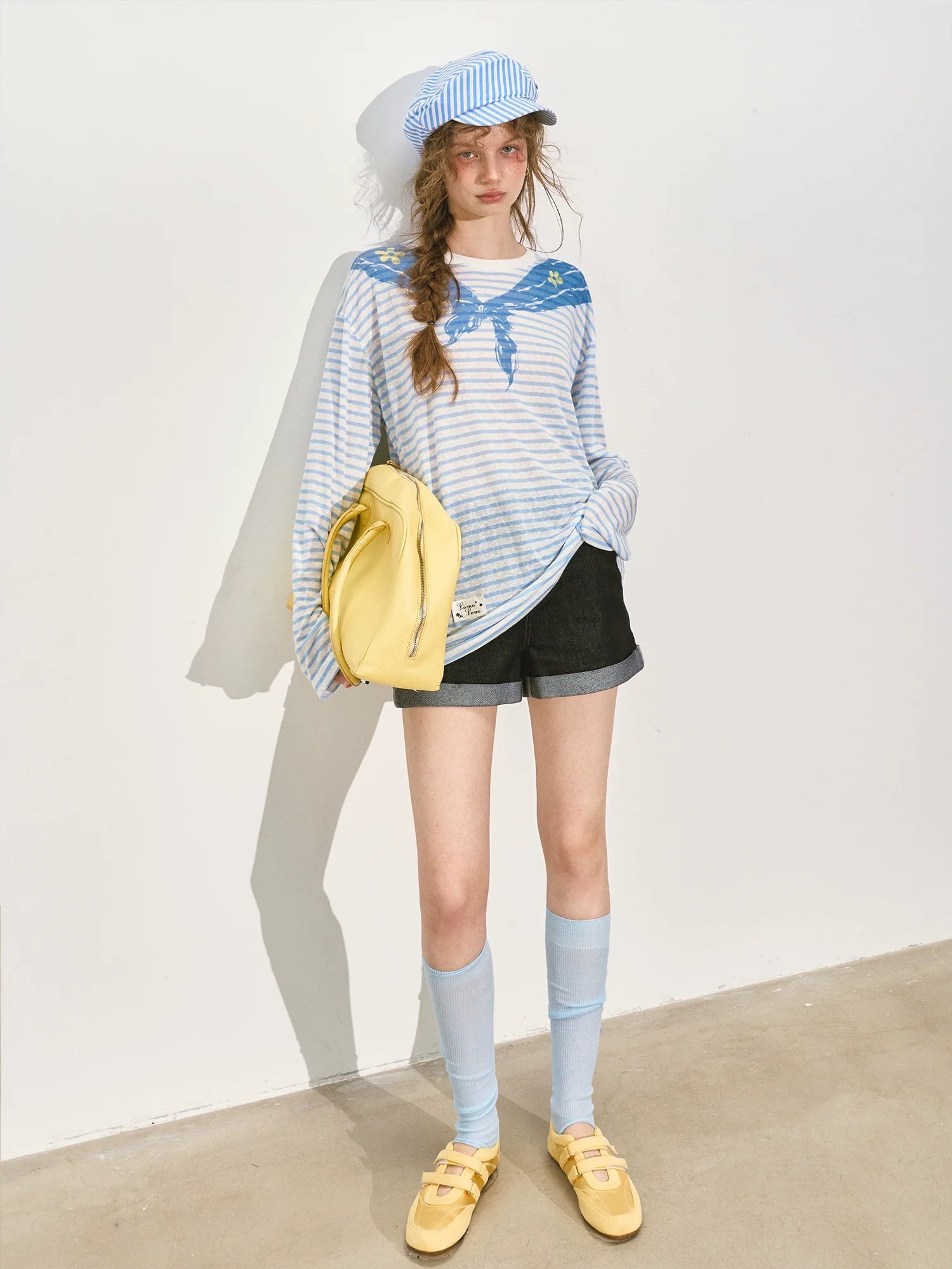 Washed Rolled Denim Shorts