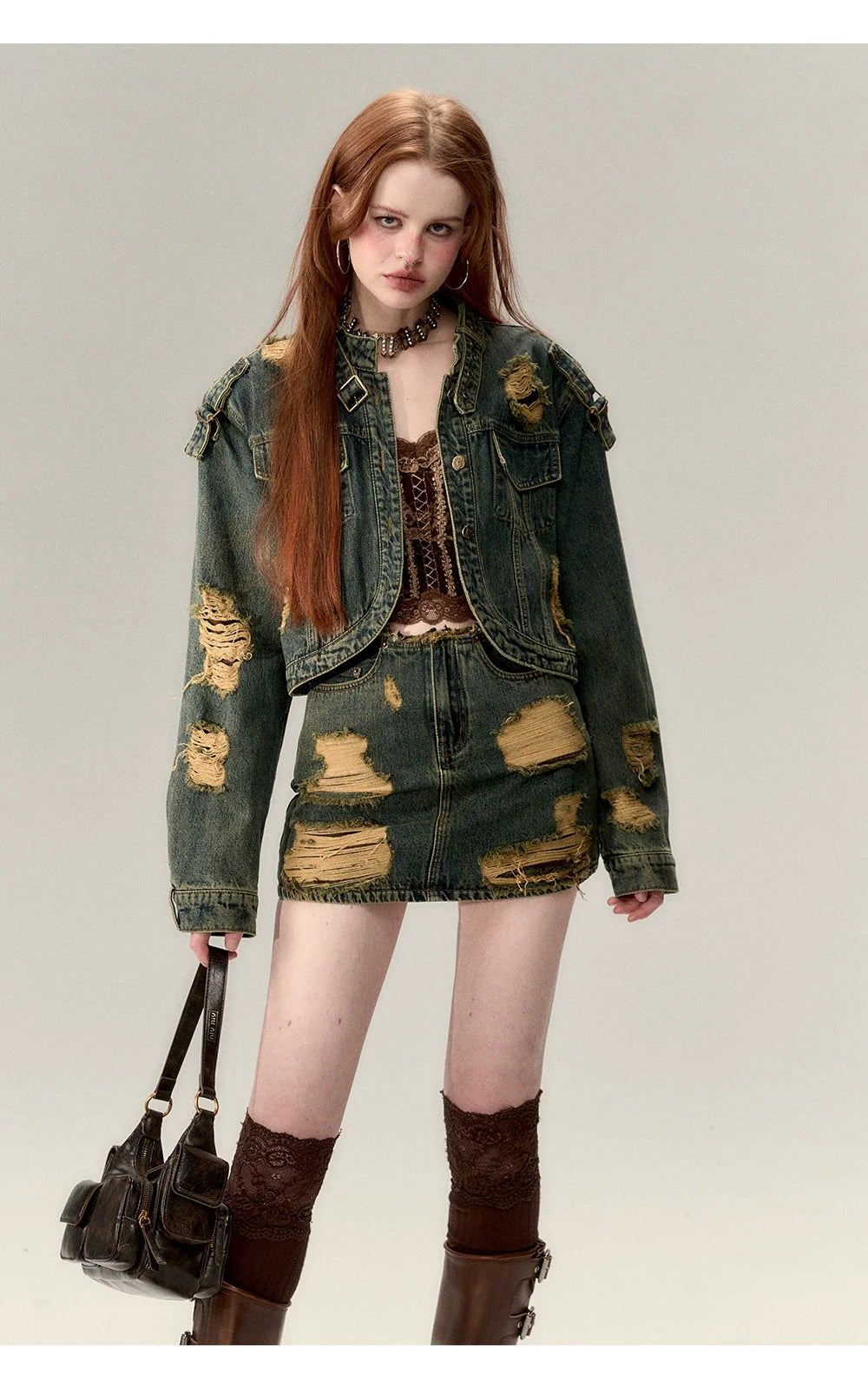 Double-Layer Distressed Denim Jacket