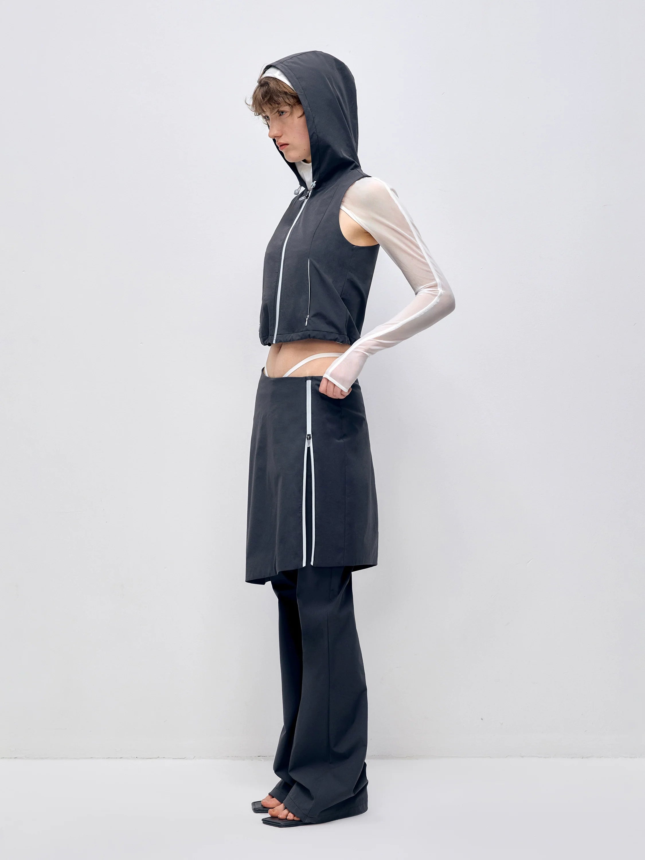 Color-block Hooded Zipper Vest & Pant Set