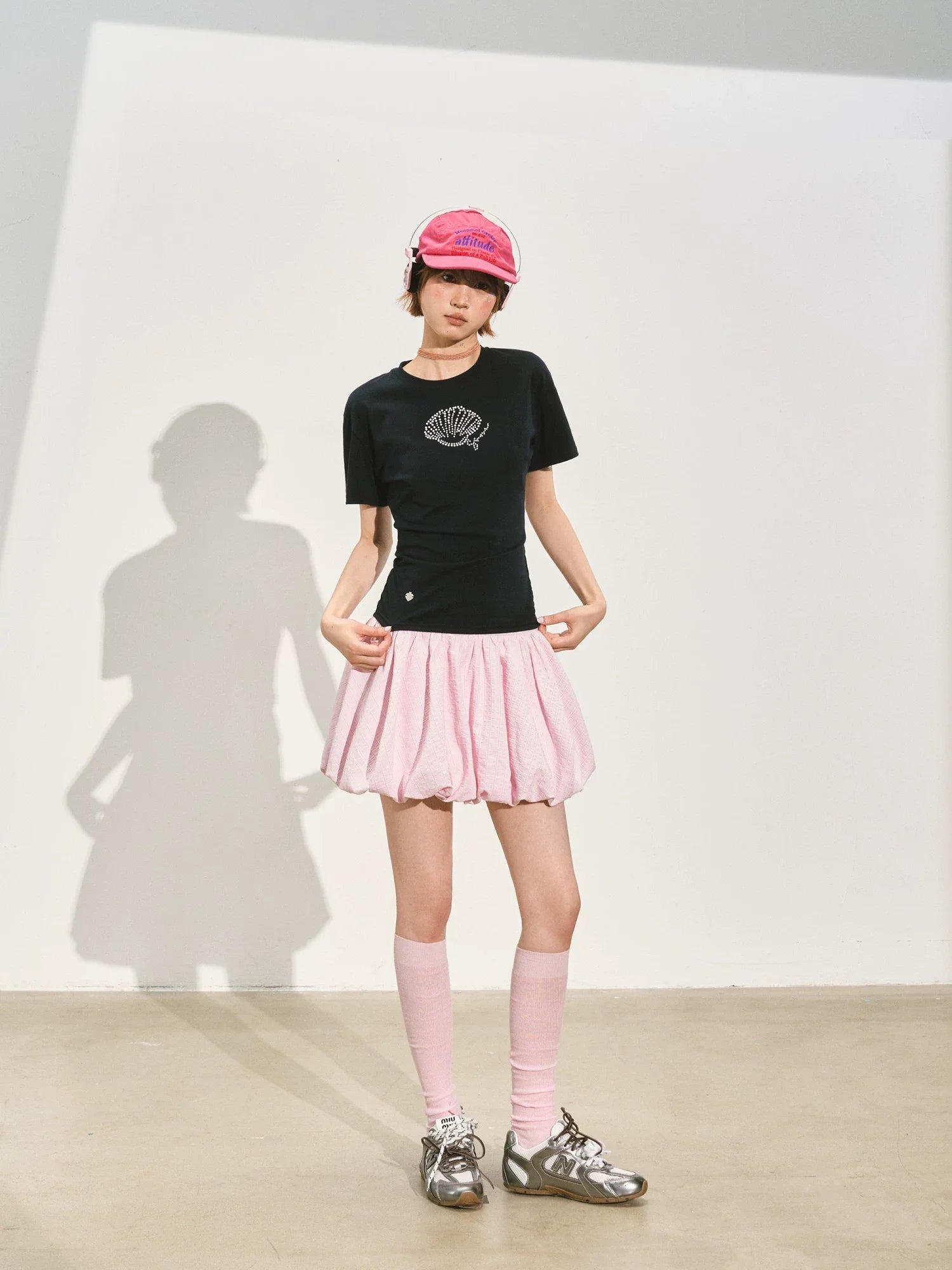 A-Line Bubble Pleated Short Skirt