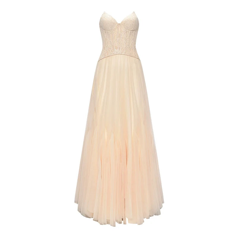 Heavy Lace Corset Mesh Maxi Dress