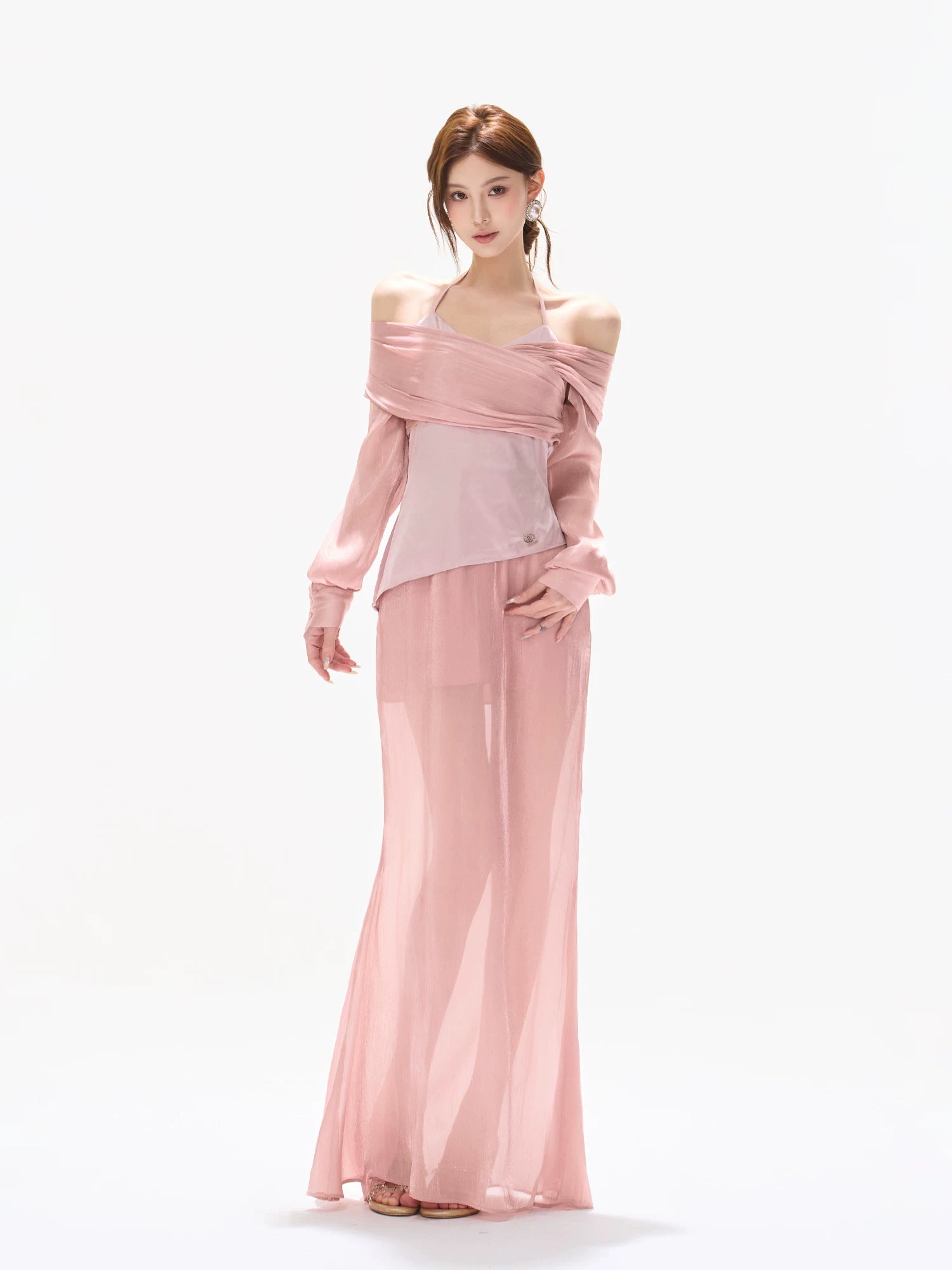 Off-Shoulder Chiffon Maxi Dress