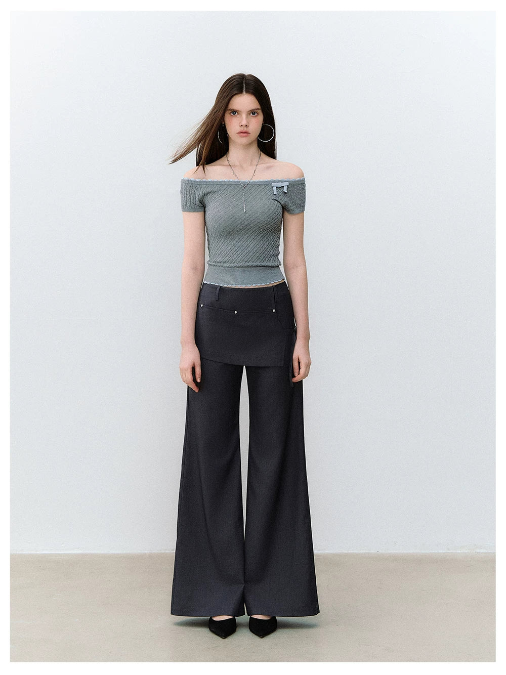 Blade Buckle Asymmetric Wide-Leg Pants