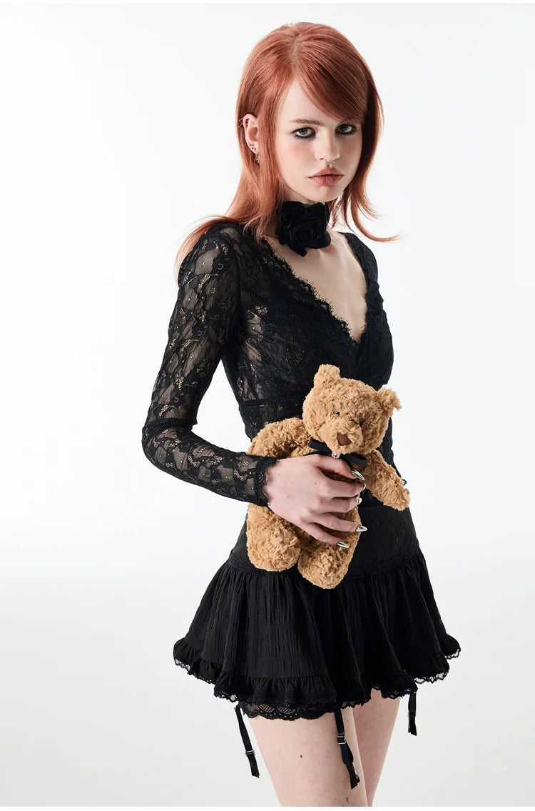 White & Black Lace Edge Mini Skirt