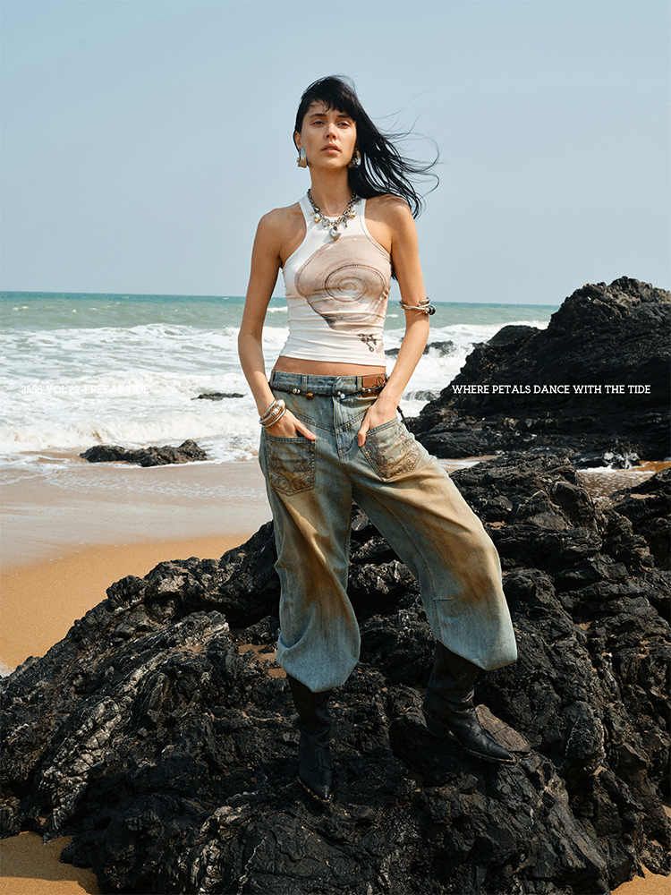 Floral Print Rhinestone Vest