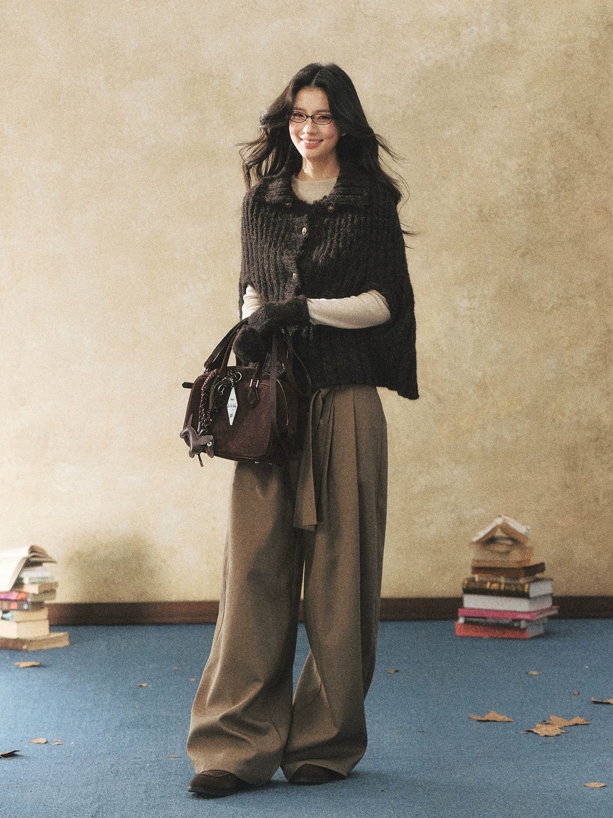 Khaki High Waisted Pleated Wide Leg Pants