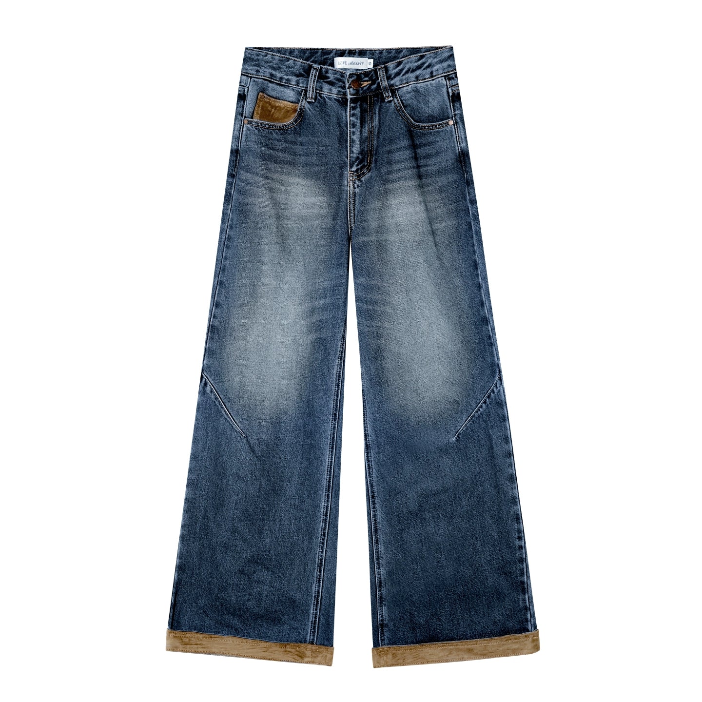 Suede Patchwork Cat-Whisker Wide-Leg Jeans
