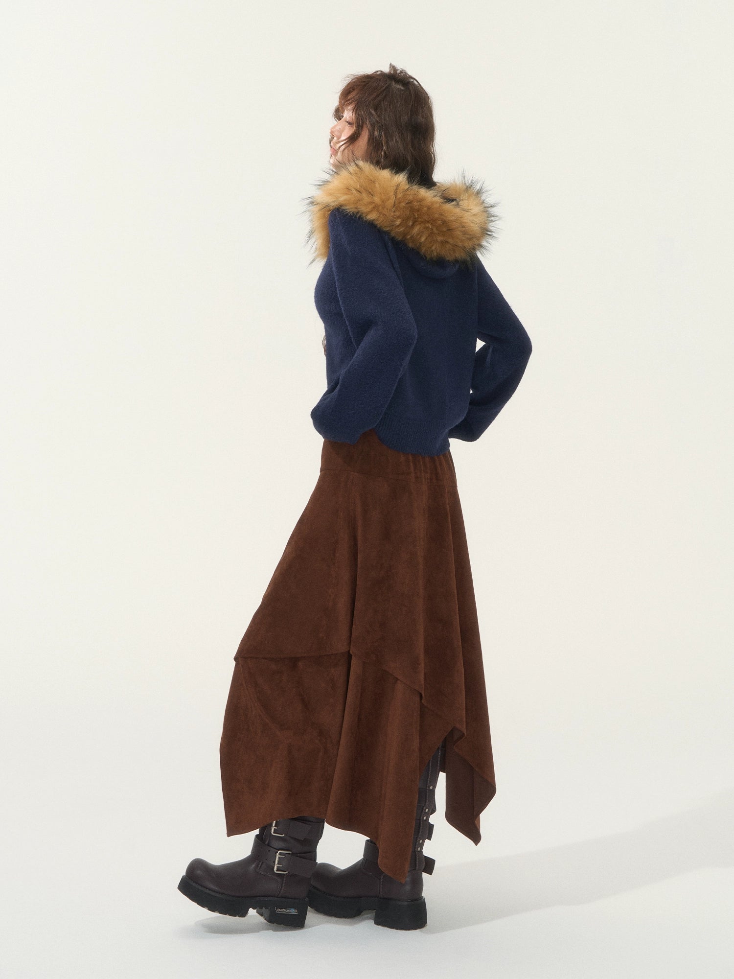 Detachable Fur Collar Fleece Hooded Cardigan