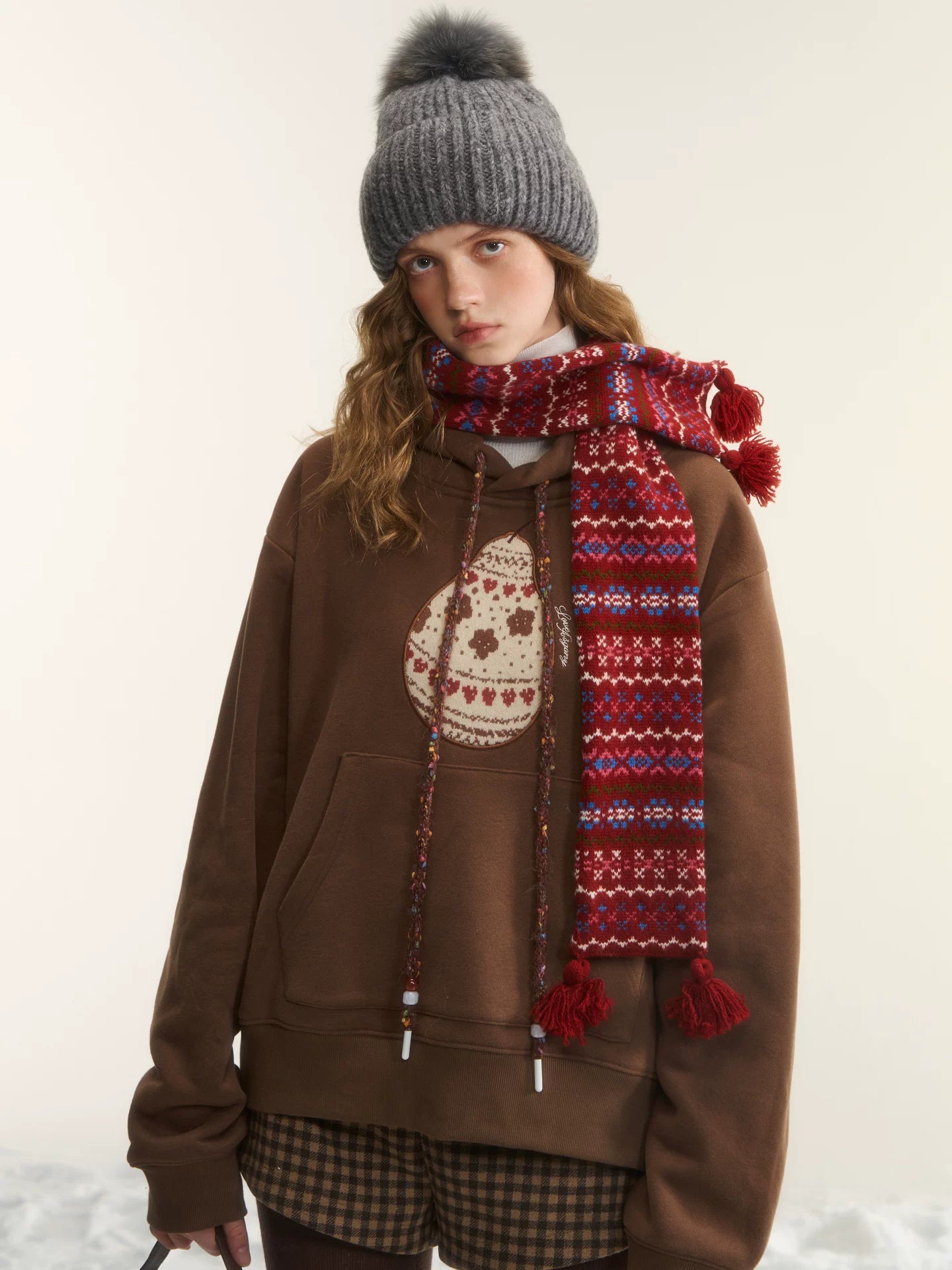 Fair Isle Knit Pear-patterned Hoodie
