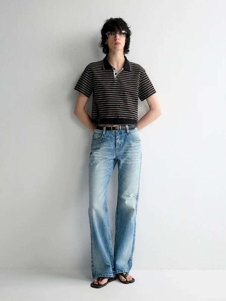 Irregular Pocket Wide-Leg Denim Pants