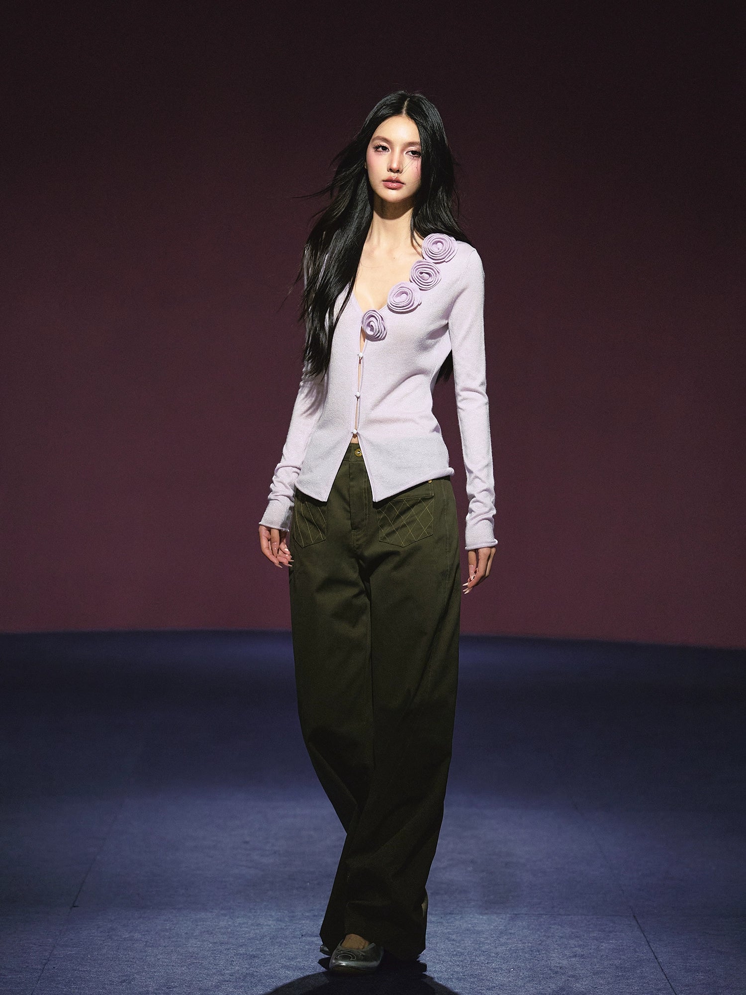 3D Rose Appliqué Sheer Knit Cardigan