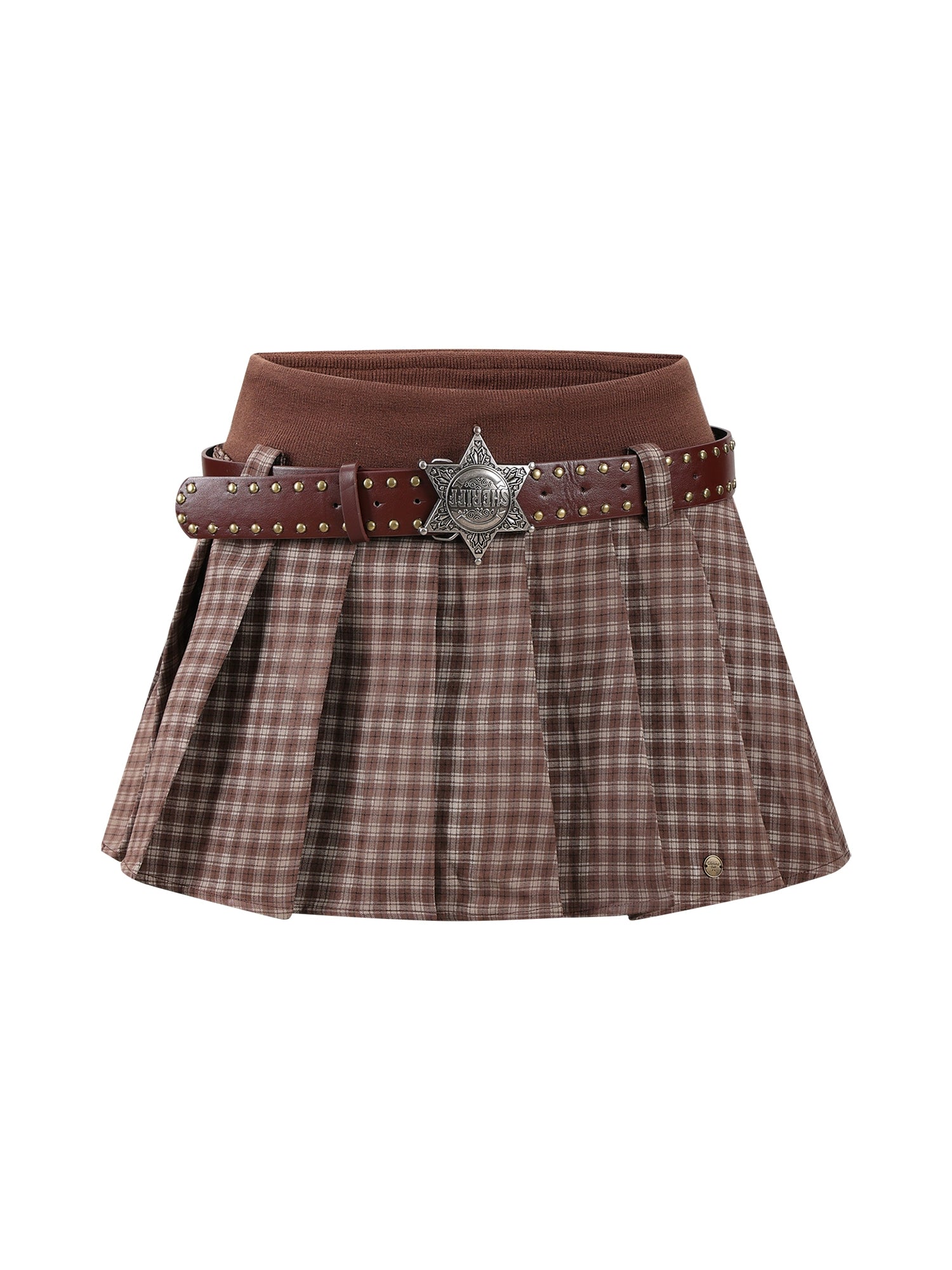 Dark Brown Retro Plaid Pleated Skirt