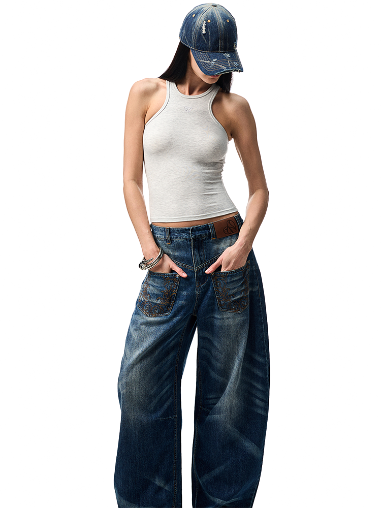 Basic Solid-Color Embroidered Slim-Fit Vest