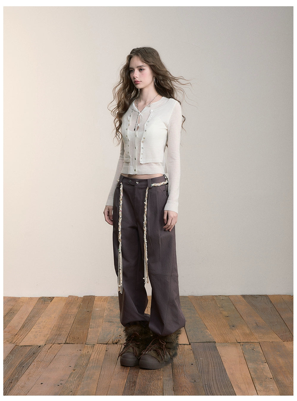 Pleated Double-Buckle Wide Pants