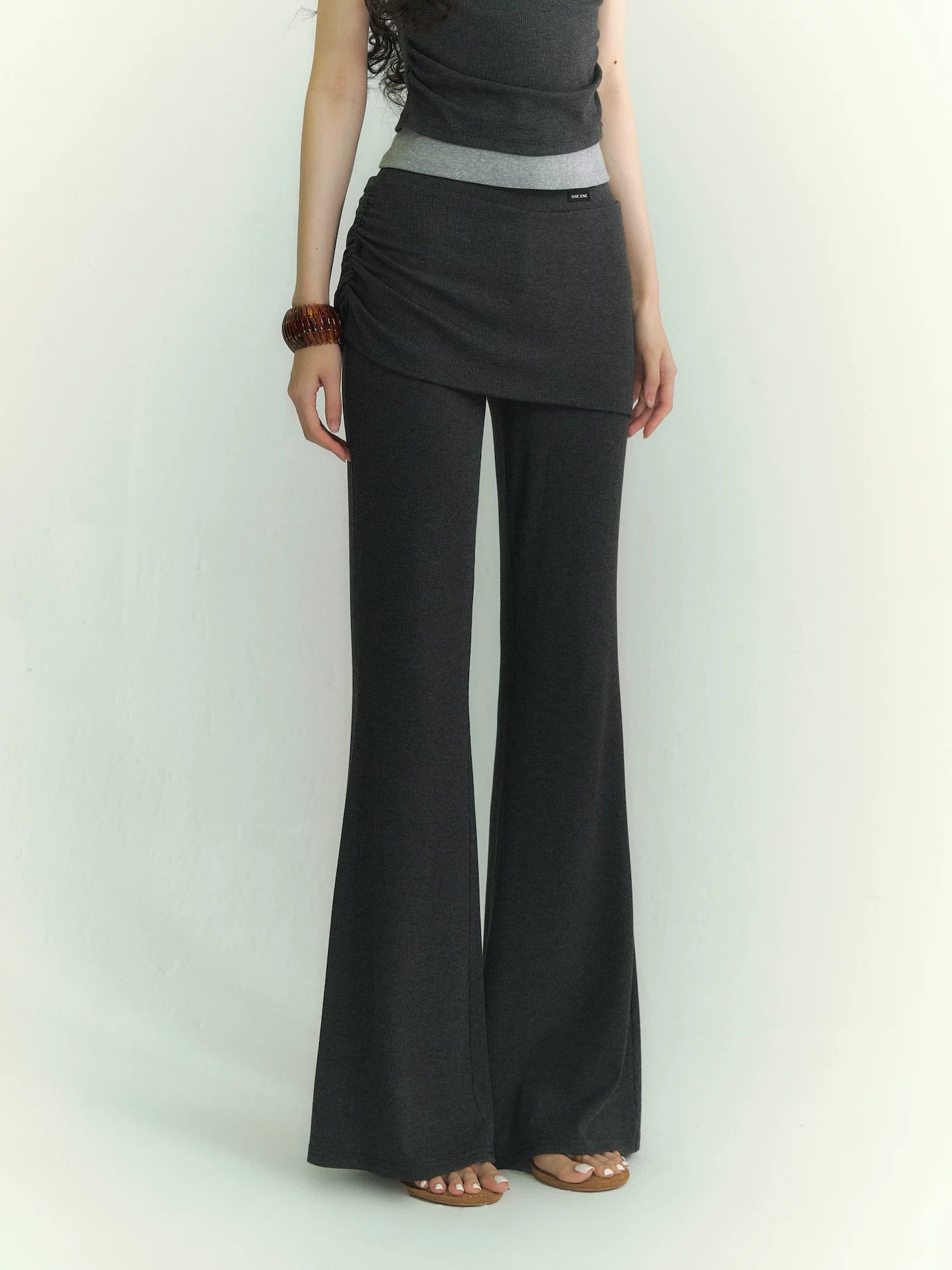 Gray Layered V Tee & Pants Set