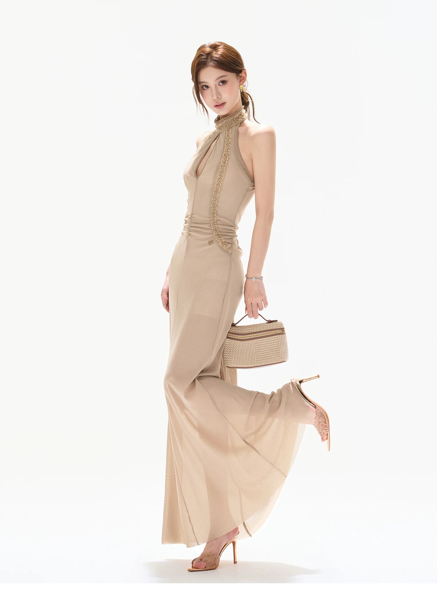 Beaded Halter Maxi Dress