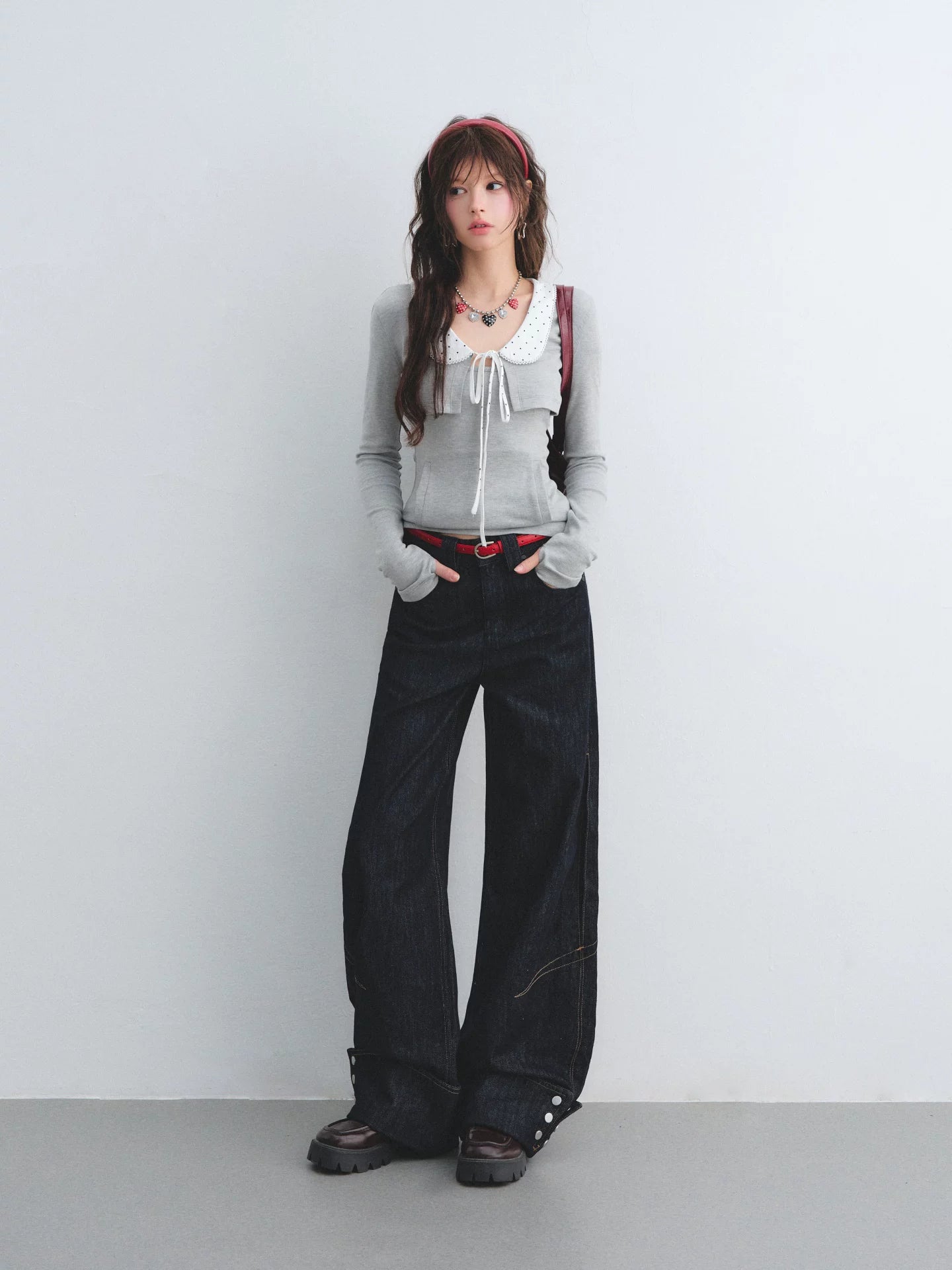 Red Waist Wide-Leg Pants
