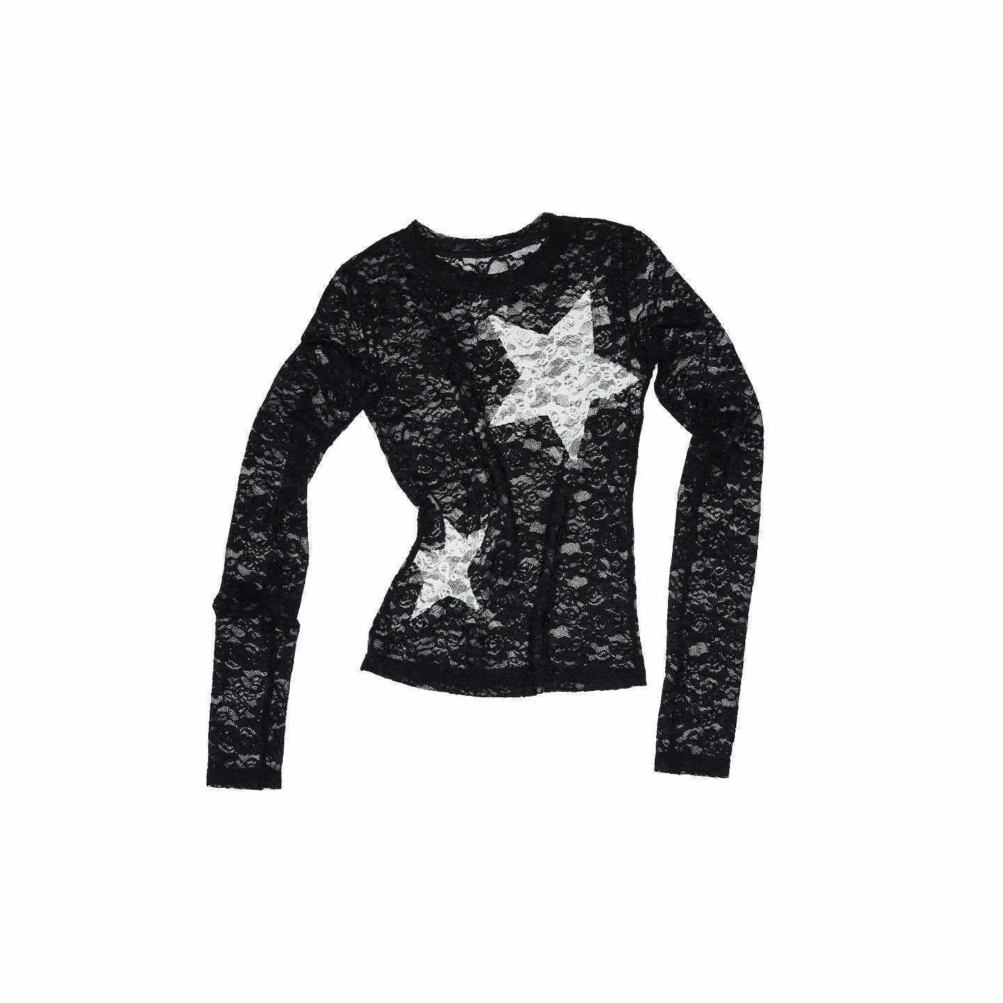Vintage Contrast Star Patch Lace Slim Long Sleeve Top