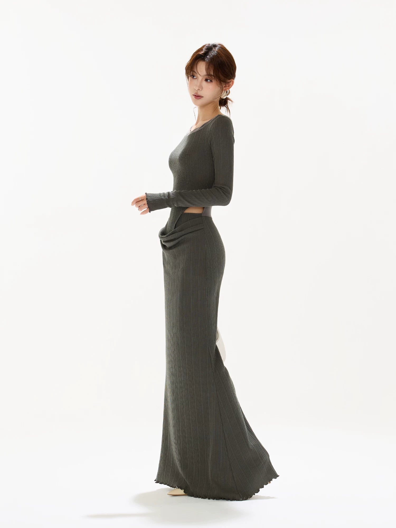 Ribbed Cutout Waist Dress