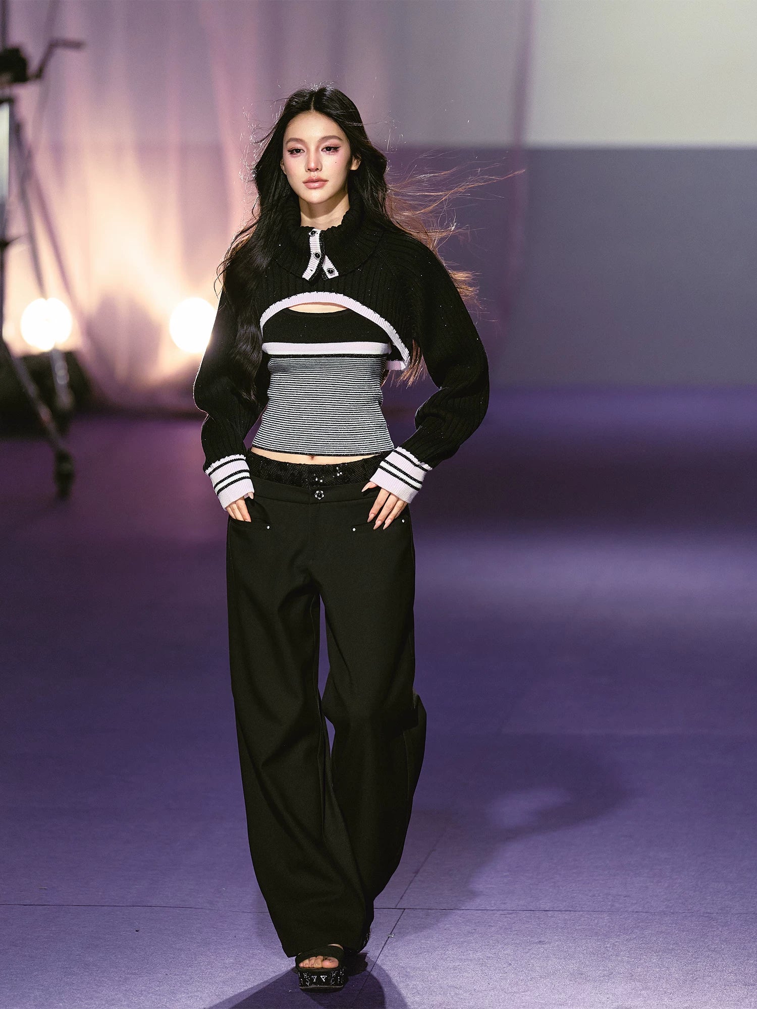 Striped Turtleneck Vest Set