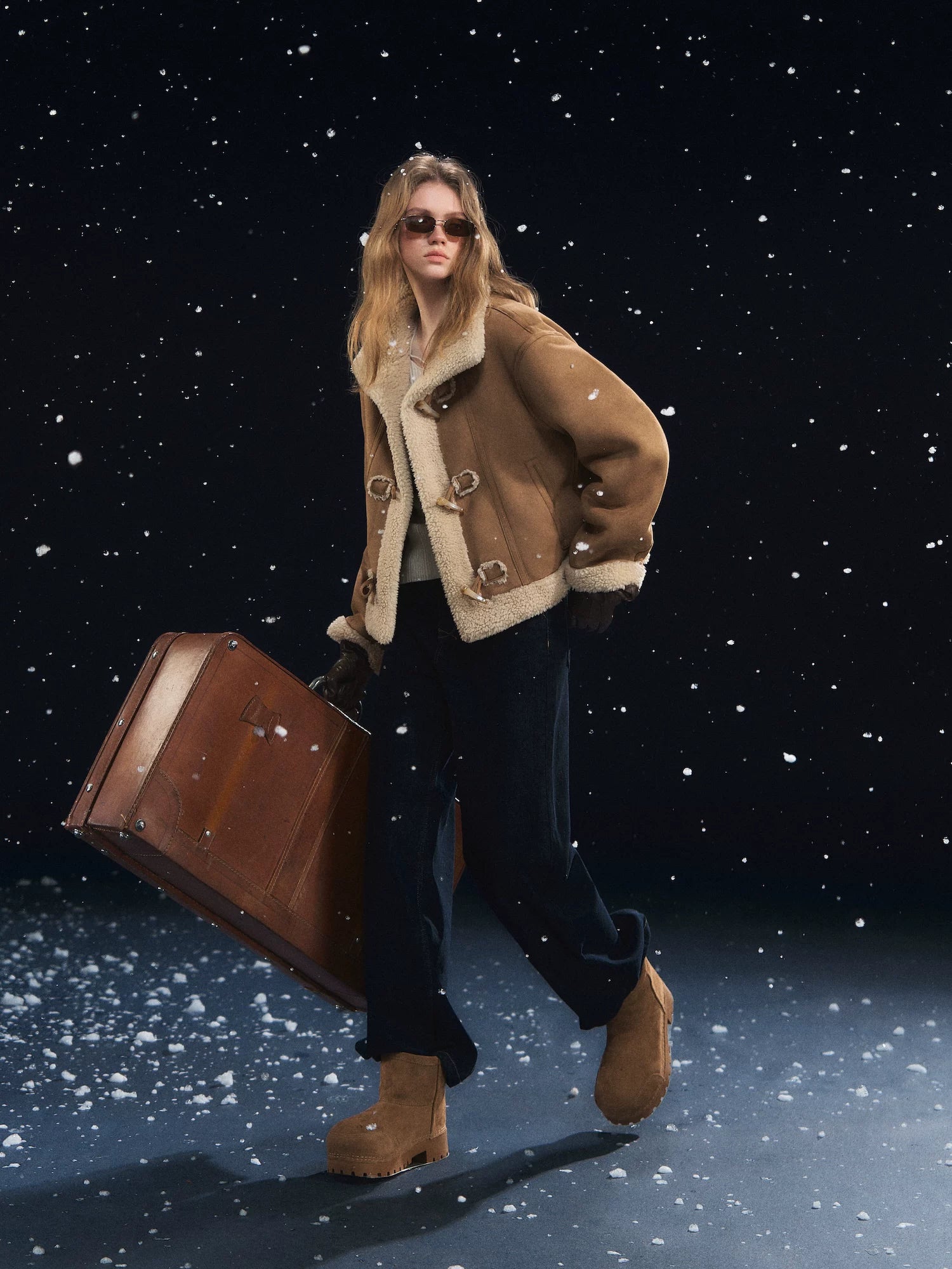 Horn Button Woolen Fur Jacket