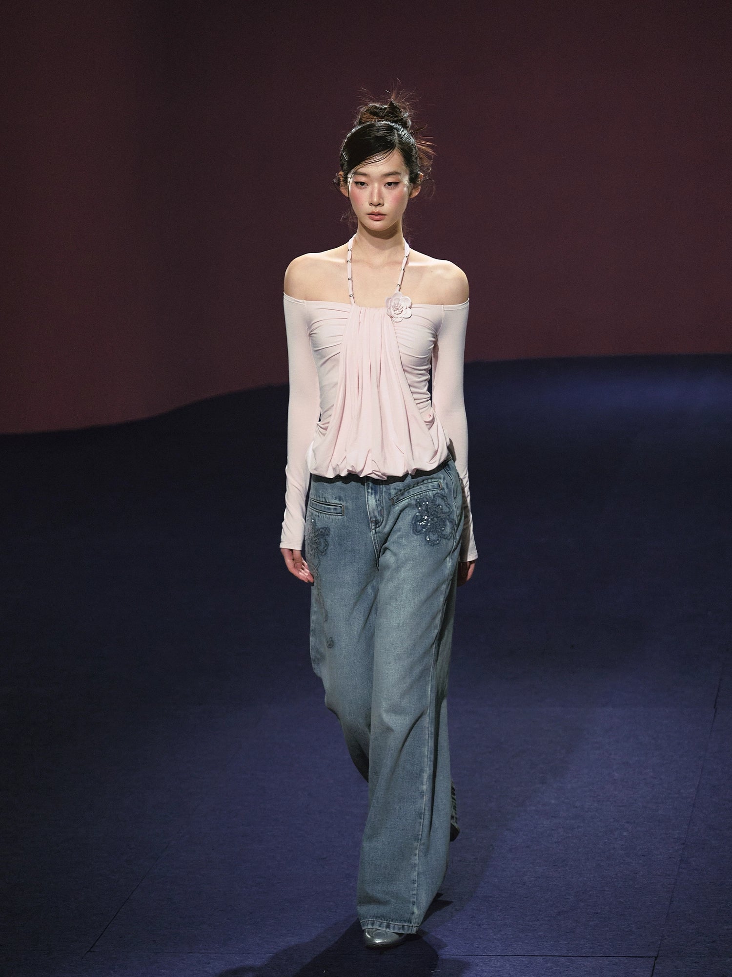 Beaded Embroidery Wide-Leg Straight Jeans