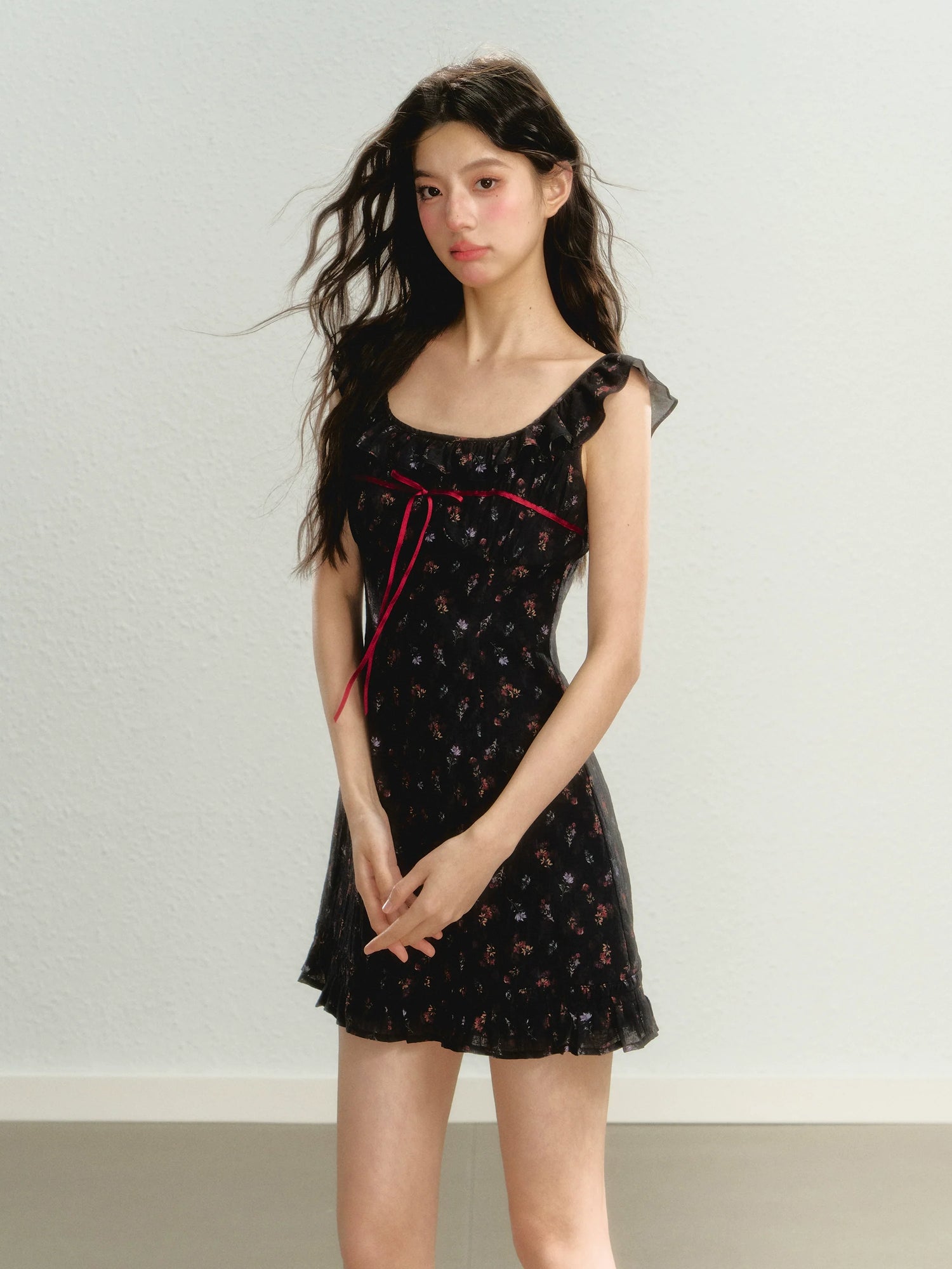 Flutter Sleeve Strap Floral Dress