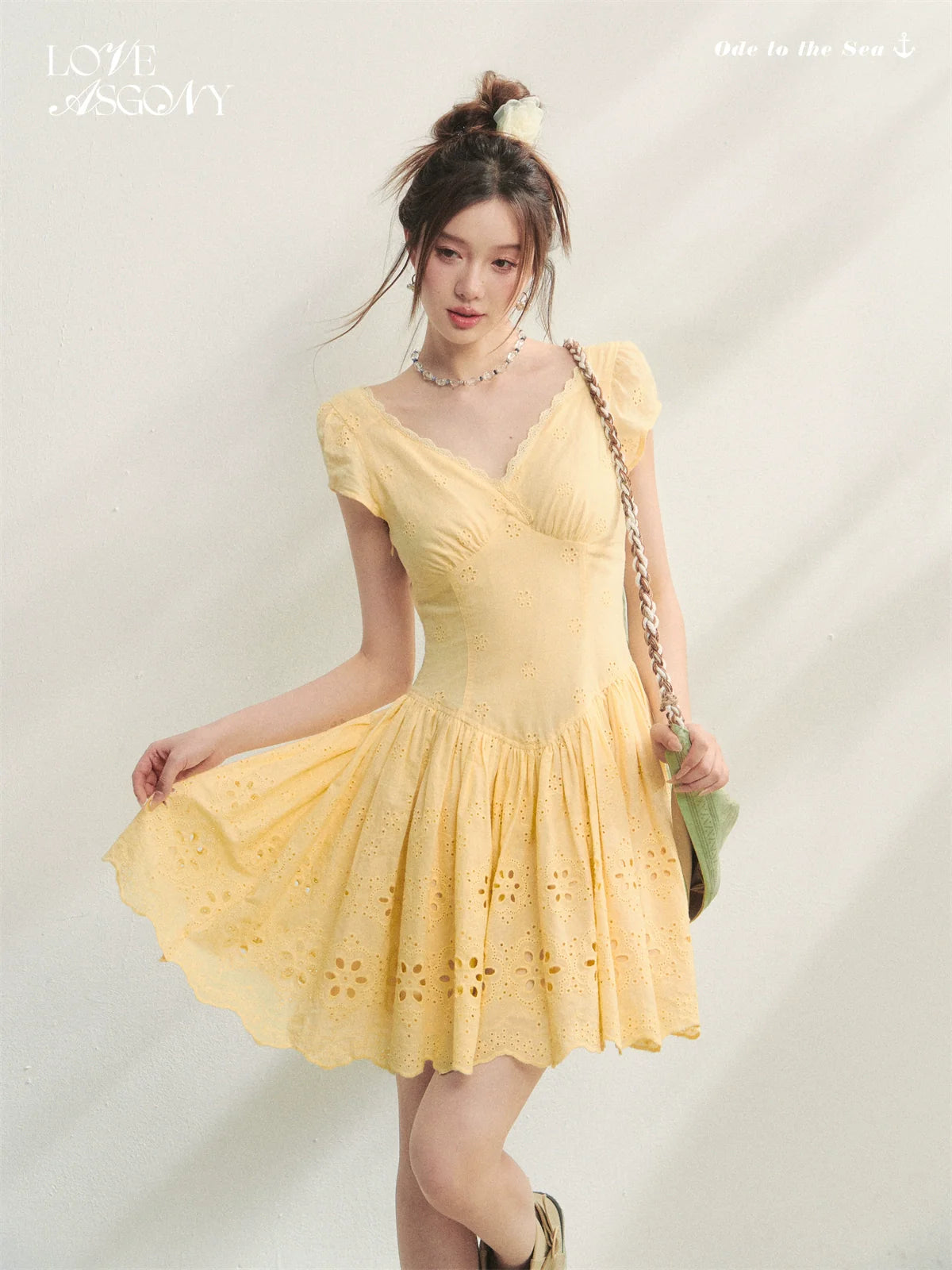 V-Neck Flower - Cutout Dress