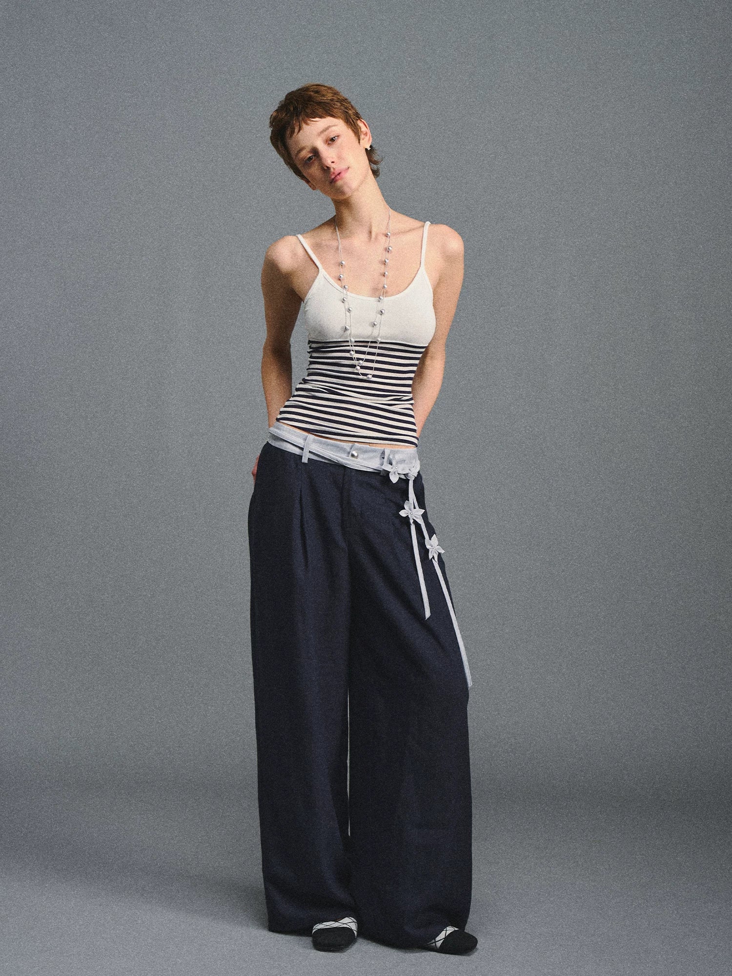 Navy Striped Tencel Camisole Top