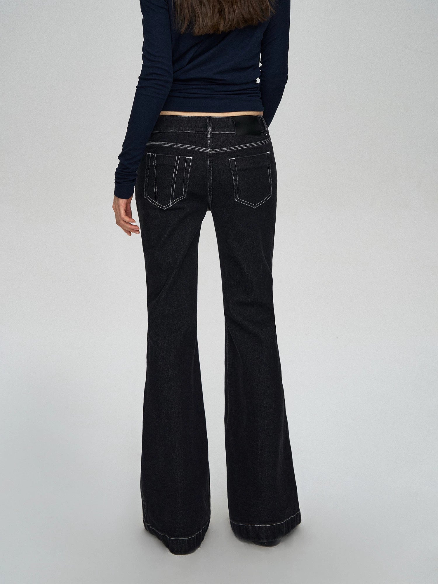 Black Contrast Flared Jeans