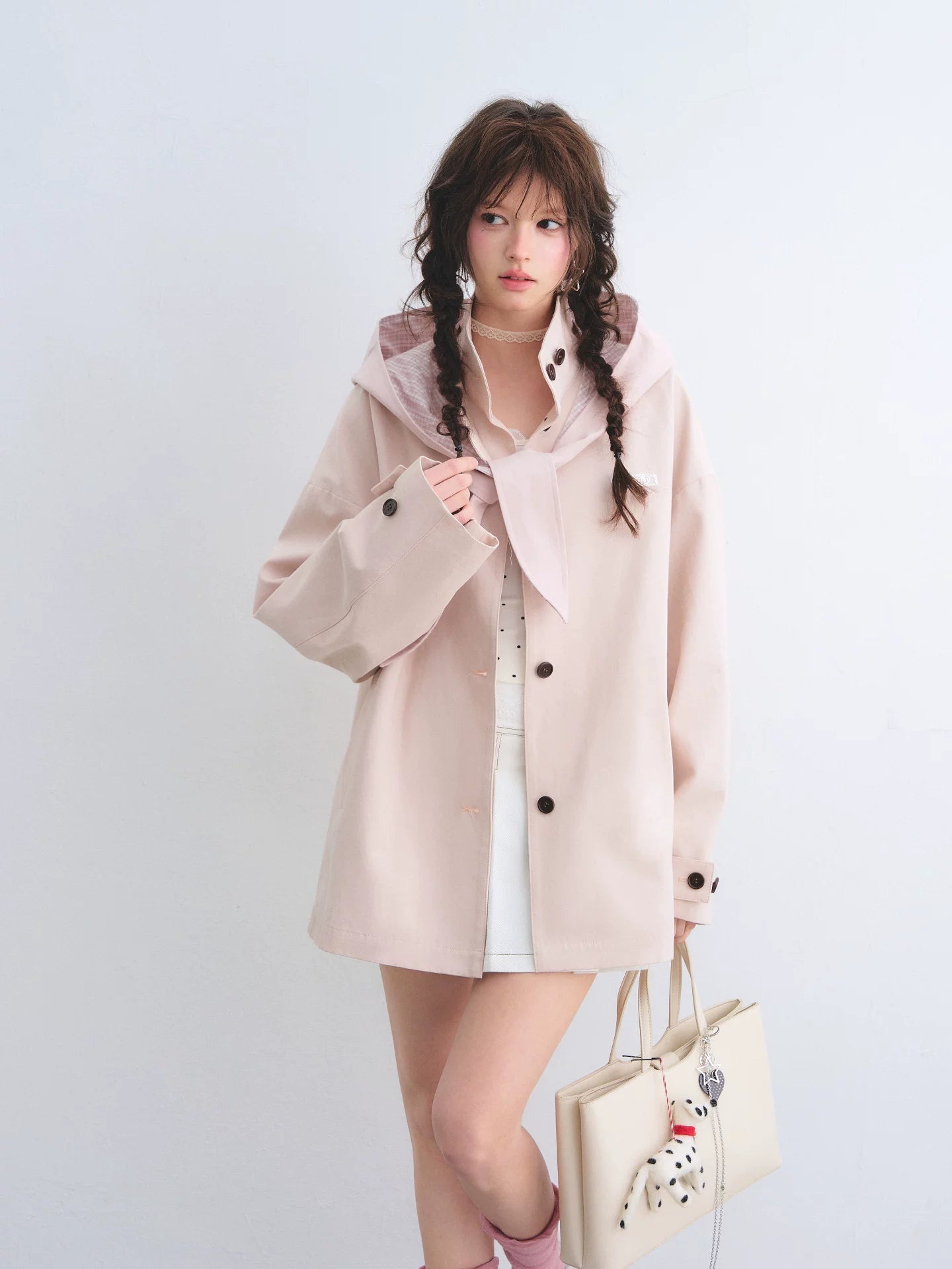 Detachable Ear Plaid Trench