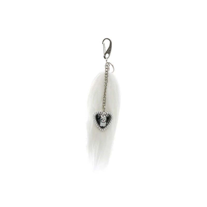 Black & White Cat Tail Keychain