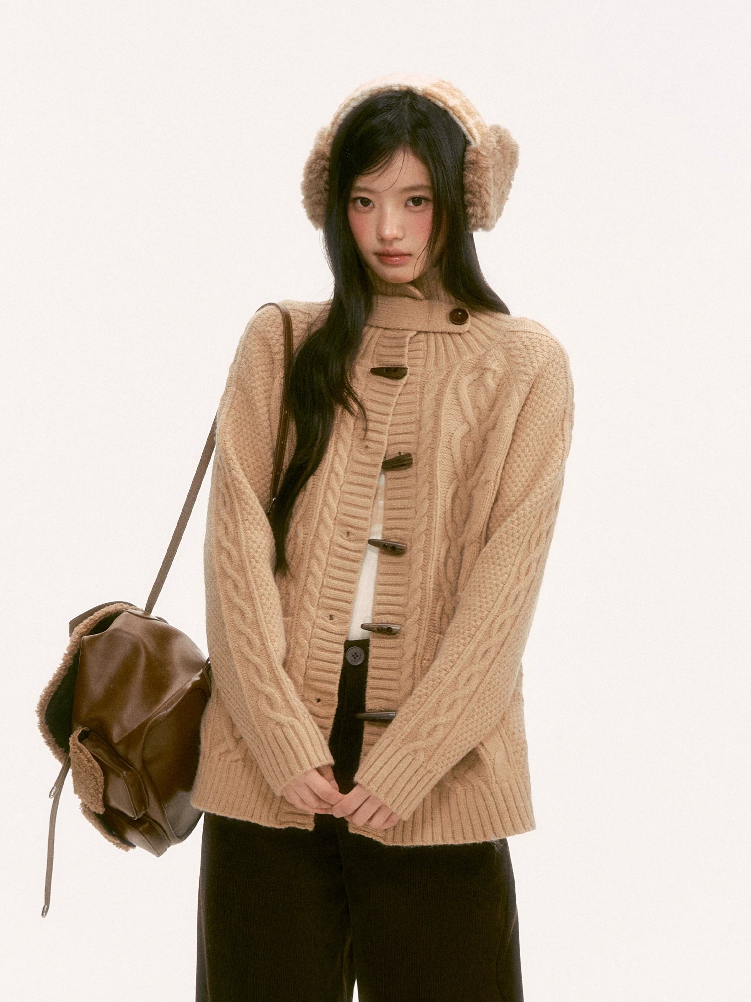 Light Brown Toggle Knit Cardigan