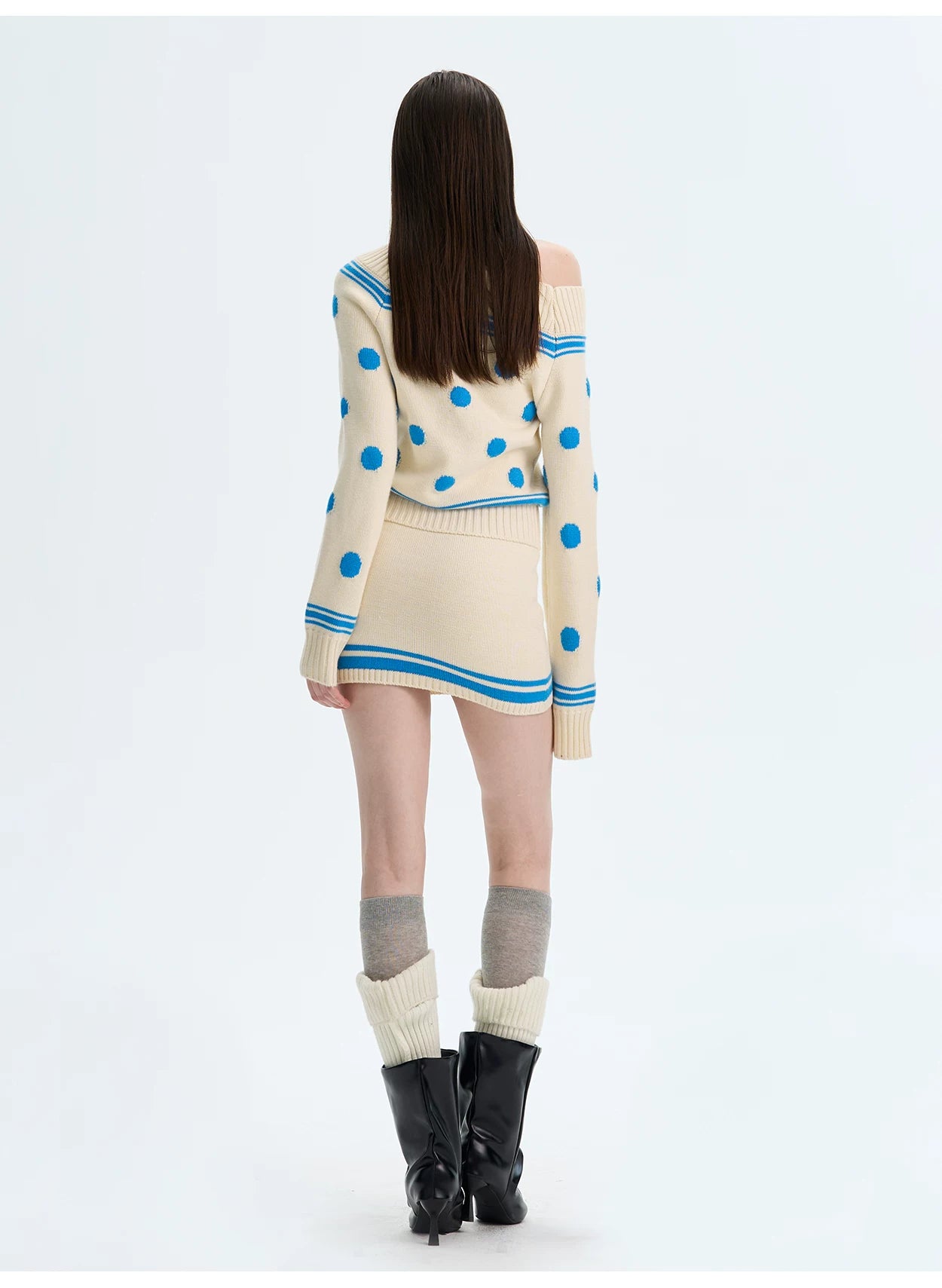 Beige Contrast Knit Skirt