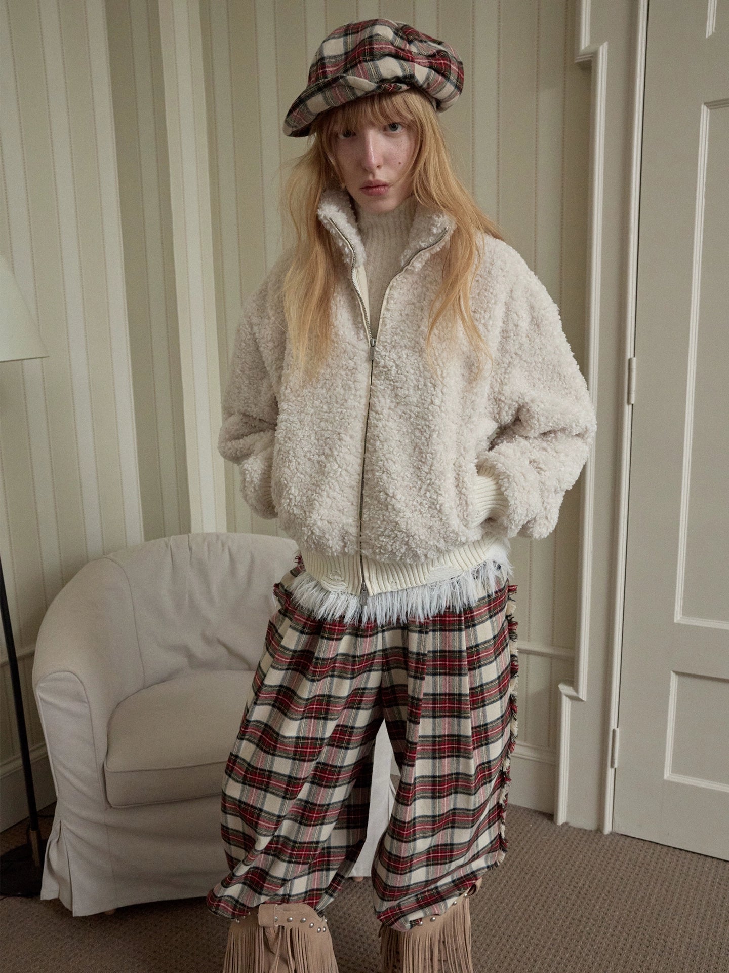 Vintage Check Newsboy Cap