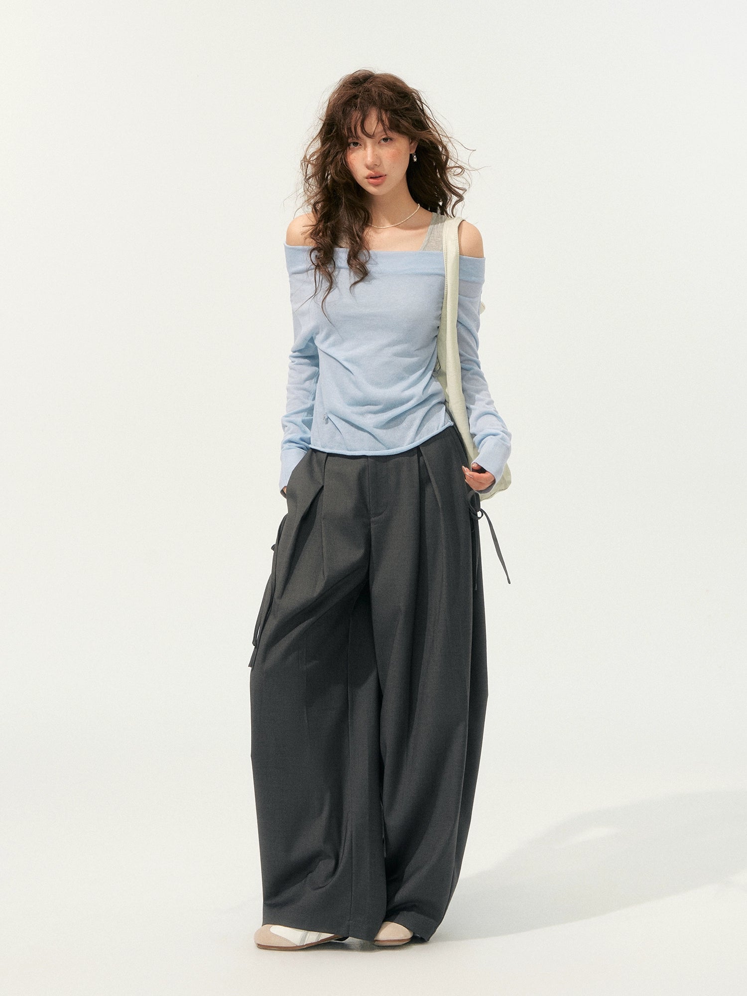 Fake Two-Piece Color-Block Draped Collar Knit Top