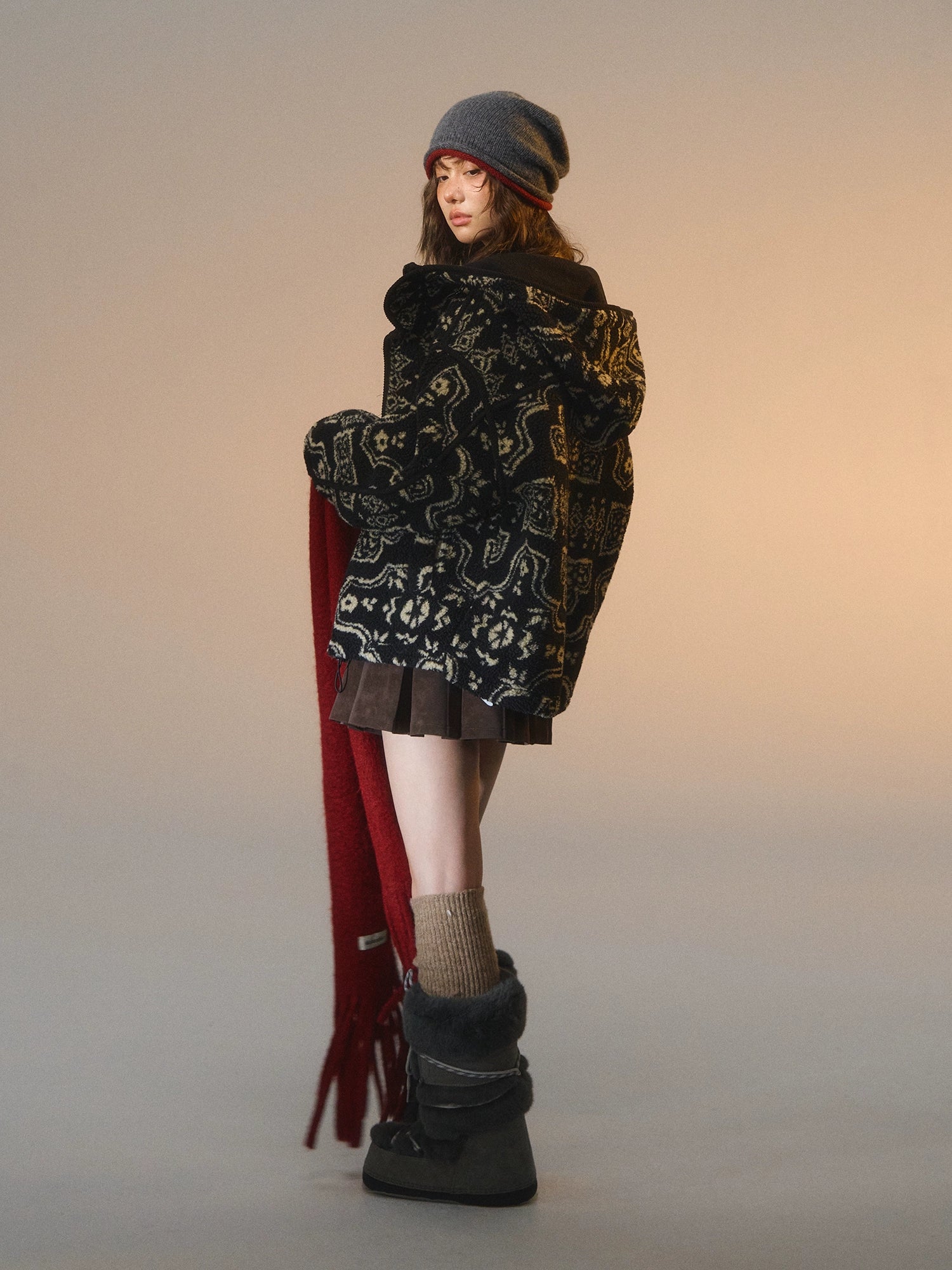 Jacquard Fleece Hooded Casual Jacket